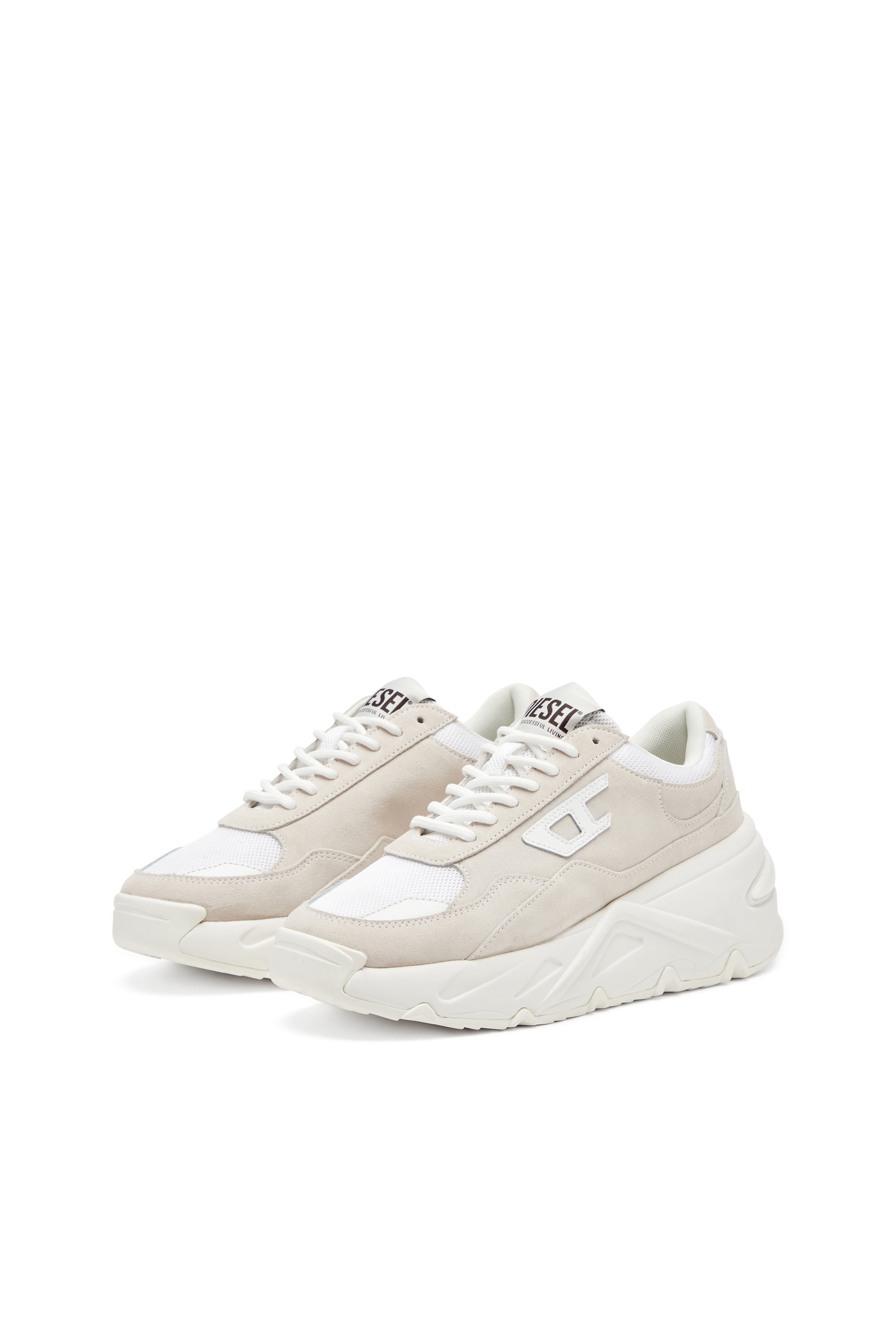 Diesel - S-SAVANNAH W, Woman's S-Savannah-Platform sneakers in suede and mesh in White - 8