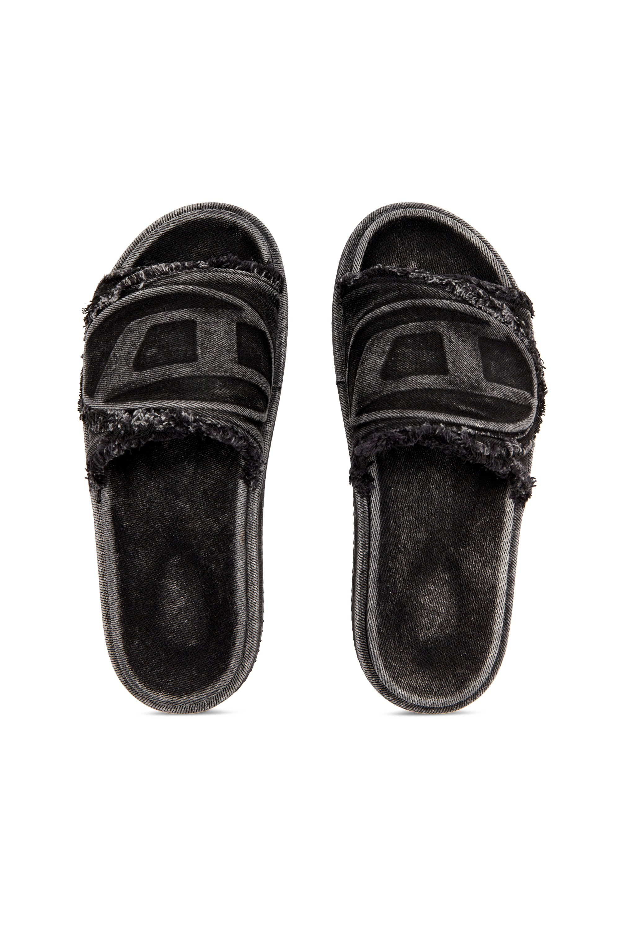Diesel - SA-SLIDE D OVAL, Unisex's Sa-Slide D-Distressed denim slides in Black - 4