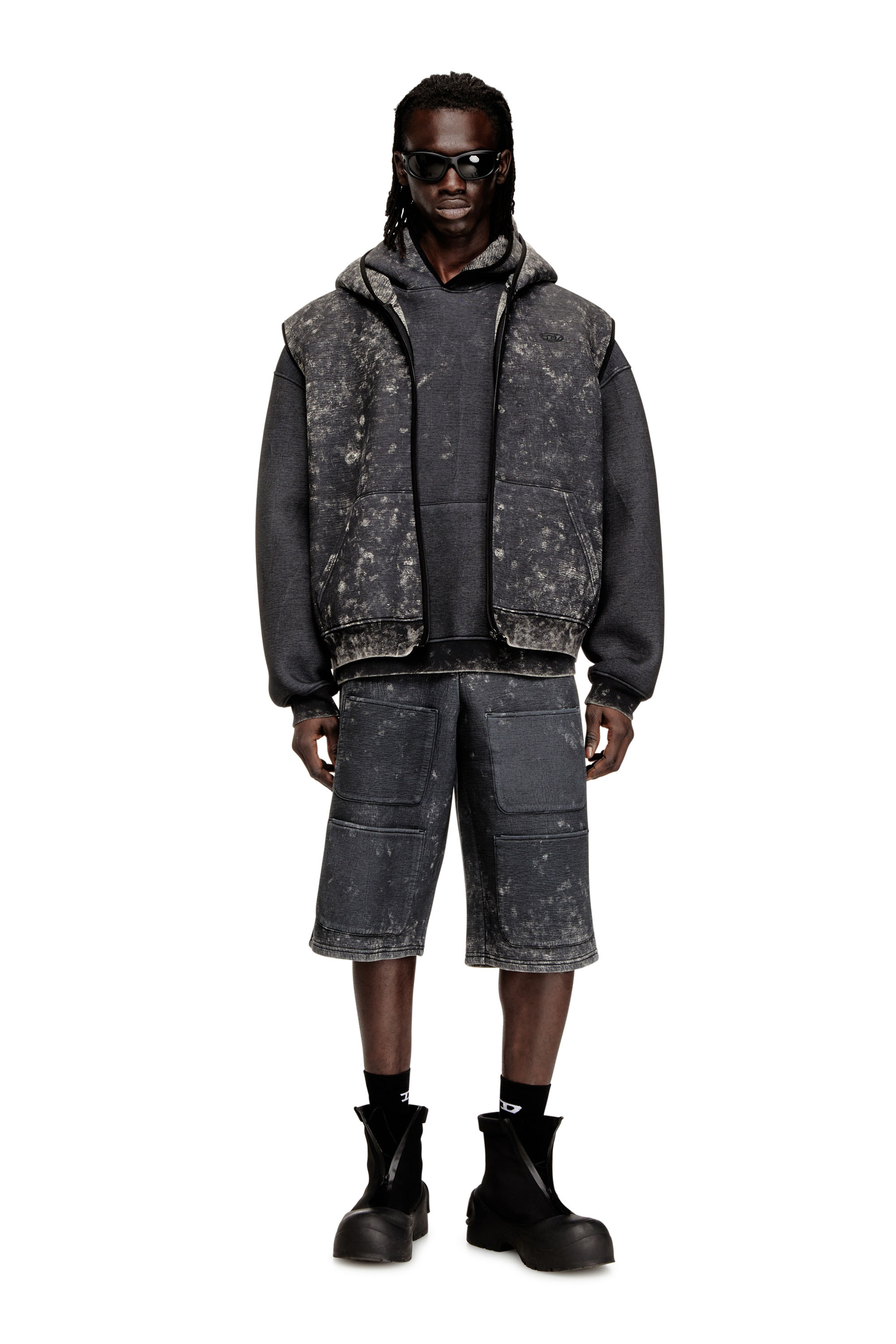 Diesel - S-TYP, Unisex's Wide-leg shorts in marble-effect scuba in Black - 6