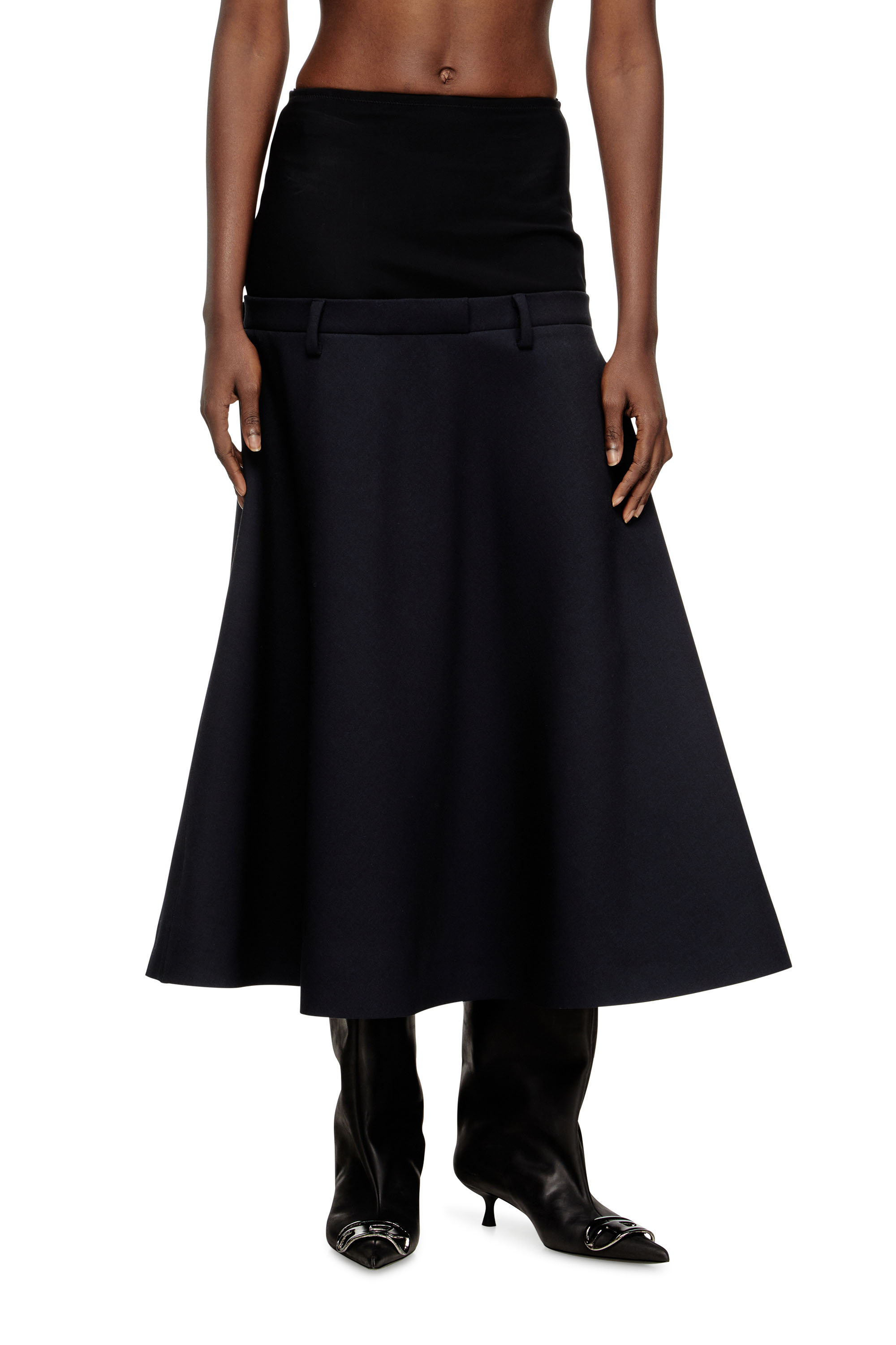 Diesel - O-GRACE-BOND, Woman's Drop-waist skirt in neoprene-bonded fabric in Dark Blue - 3