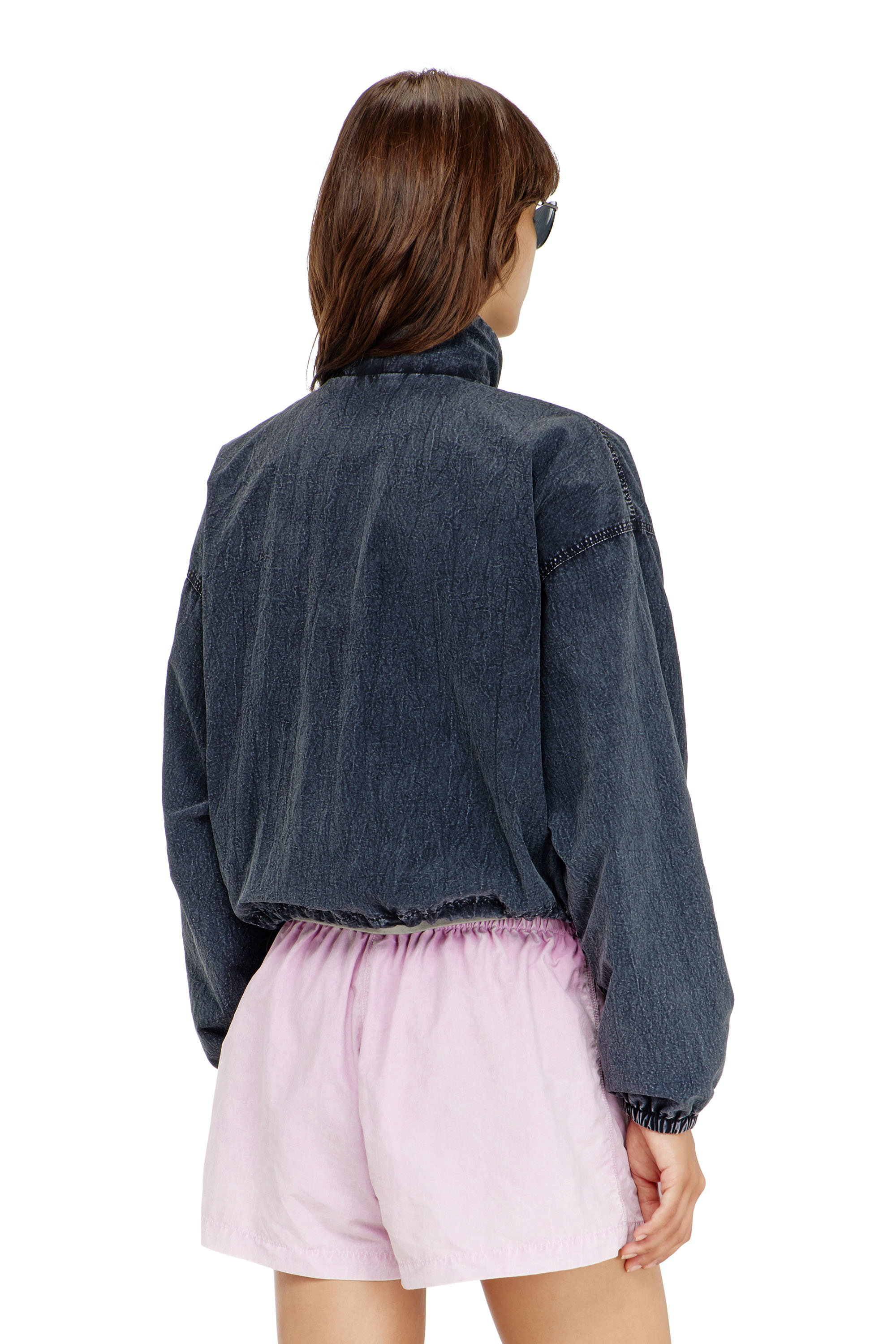 Diesel - G-LEAMER, Woman's Windbreaker jacket in acid-wash Taslan in Dark Blue - 4