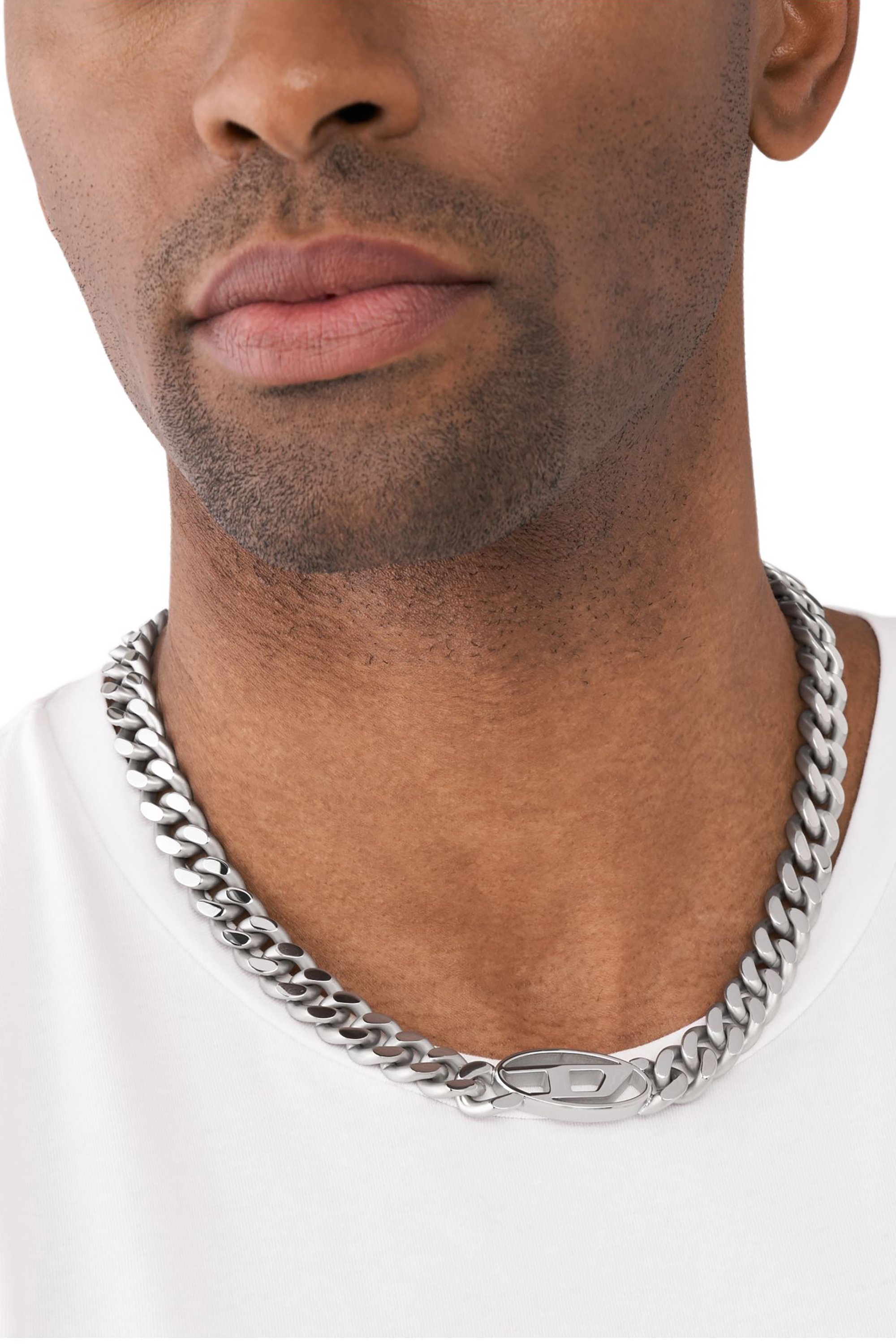 Diesel - DX1433, Man's Oval D Logo Choker Necklace in Silver - 3