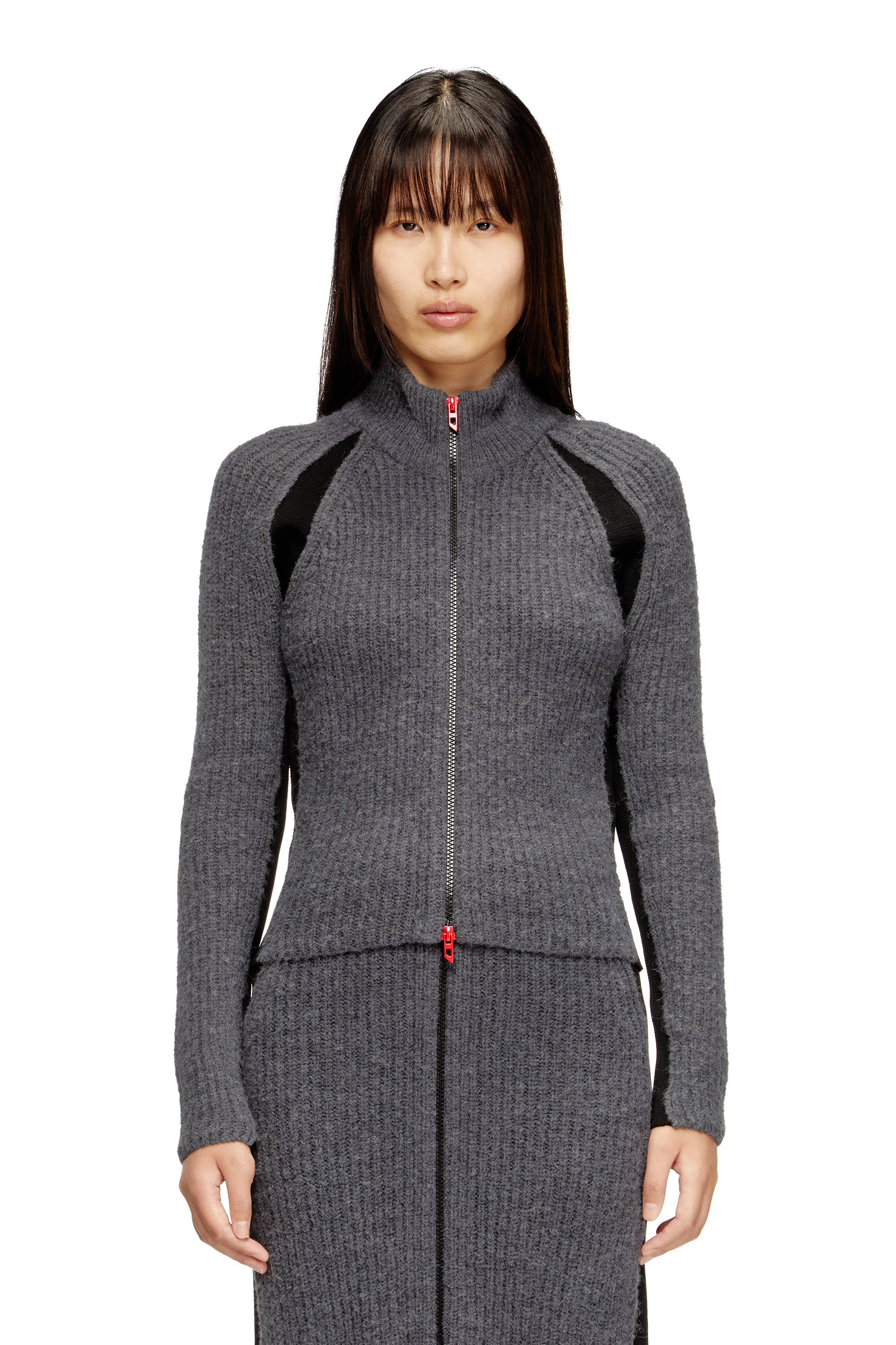 Diesel - M-LOUISE, Woman's Alpaca-blend cardigan with contrast inserts in Grey - 3