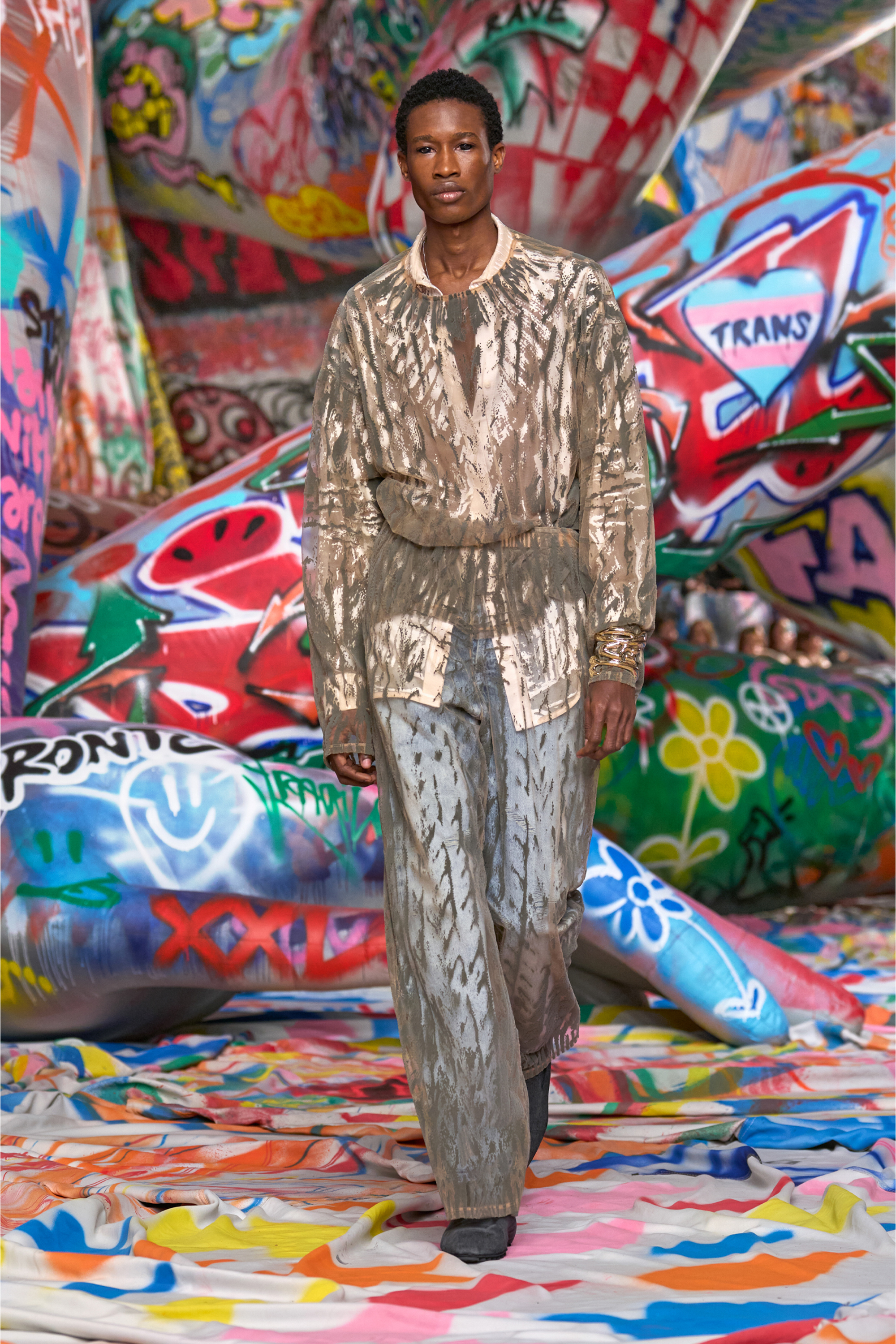 Diesel - T-TARAS, Man's Long-sleeve top in flocked tulle in Light Grey - 3