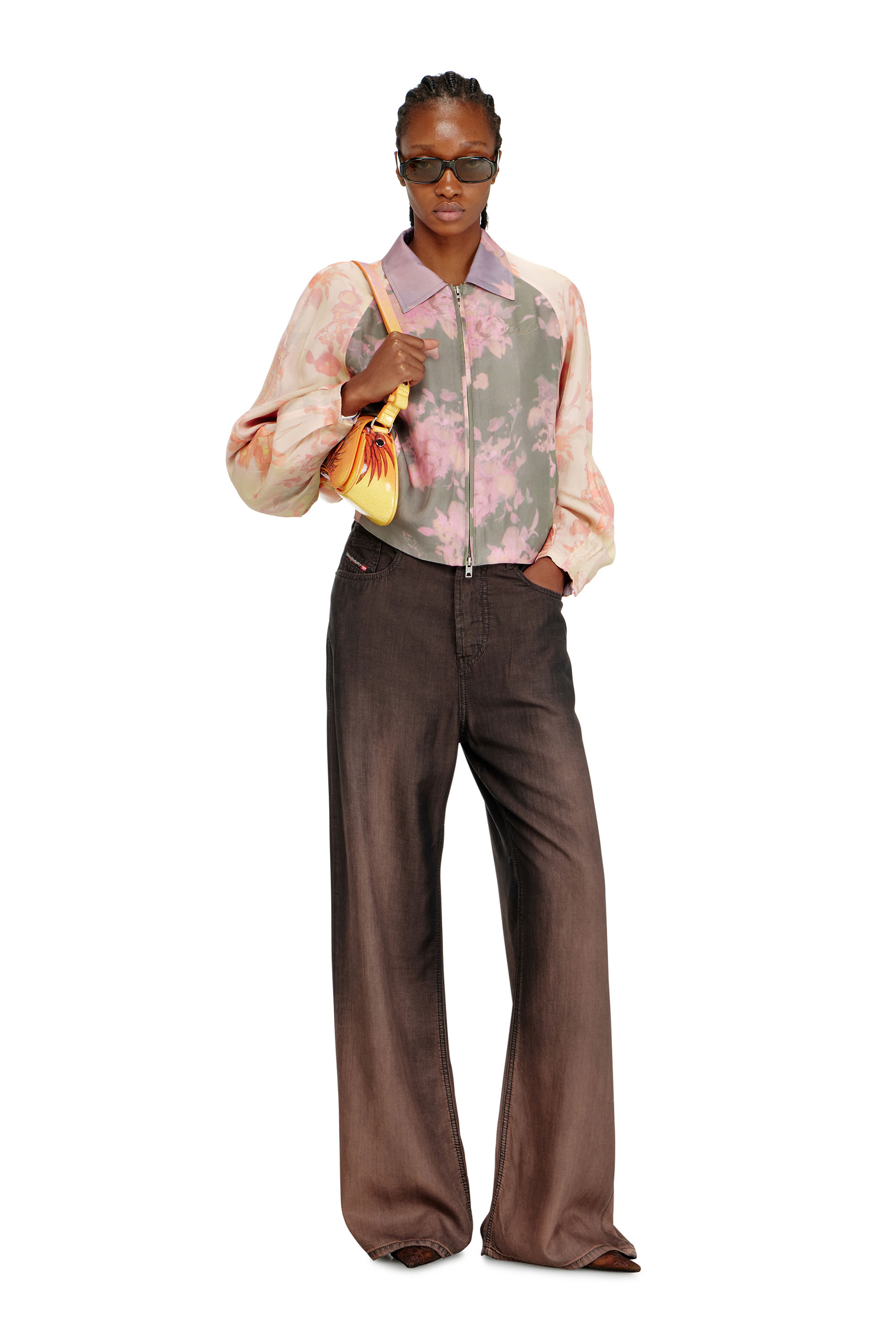 Diesel - G-ALENA, Woman's Floral bomber jacket in crinkled acetate in Green/Pink - 2