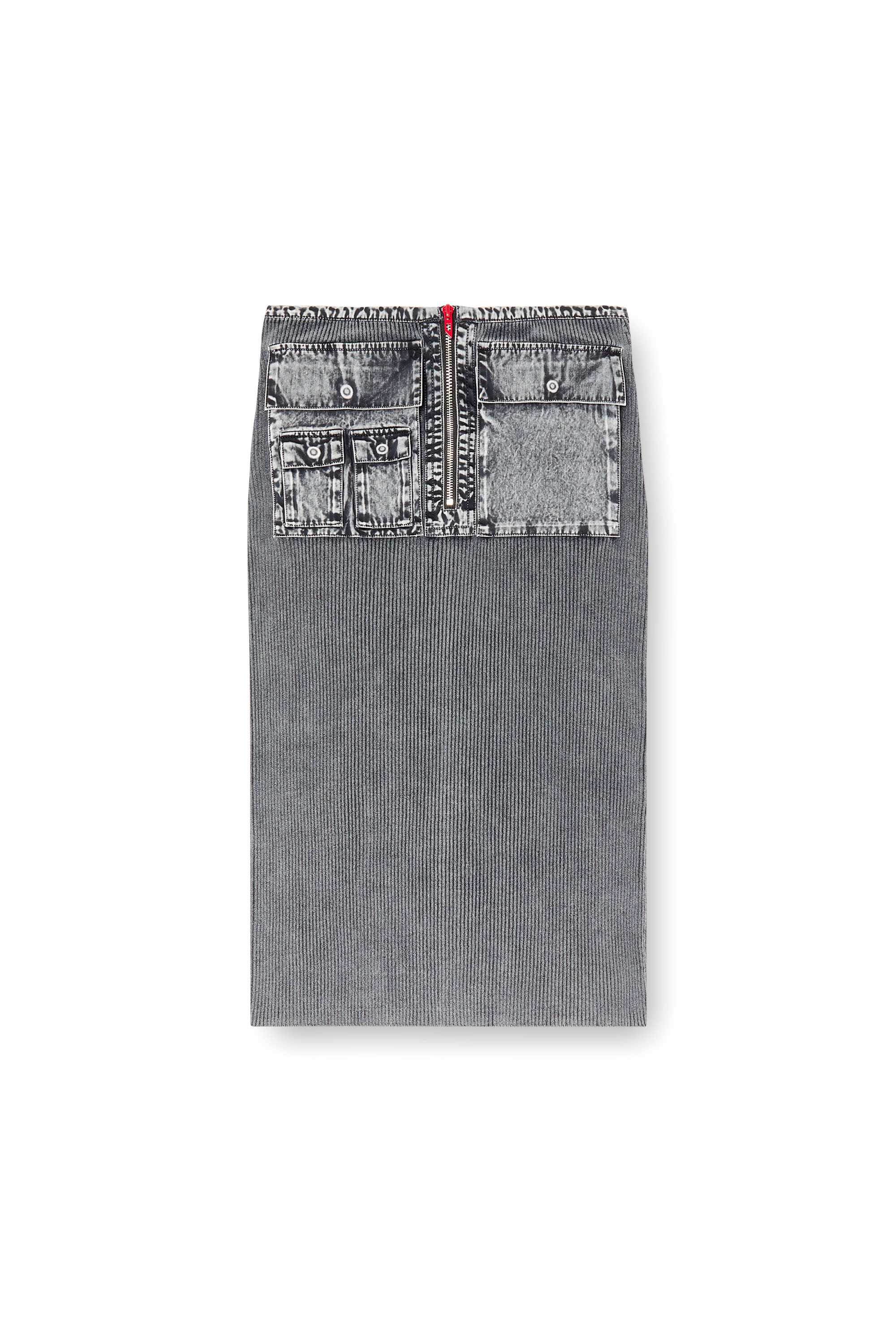Diesel - M-MERYN, Woman's Knit midi skirt with denim cargo pockets in Dark grey - 3