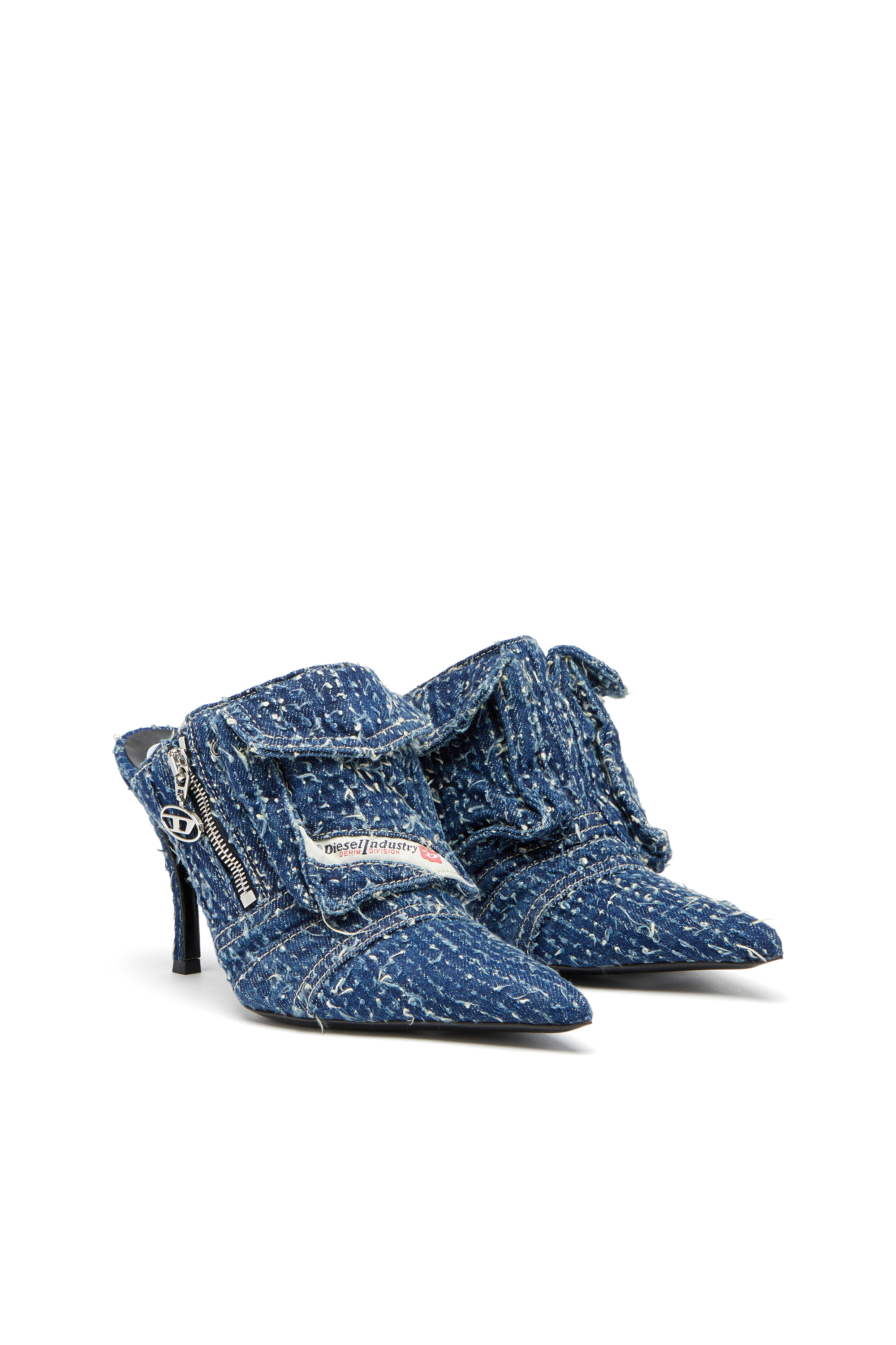 Diesel - D-VENUS POCKET ML, Woman's D-Venus-Heeled mules in bouclé denim in Blue - 2