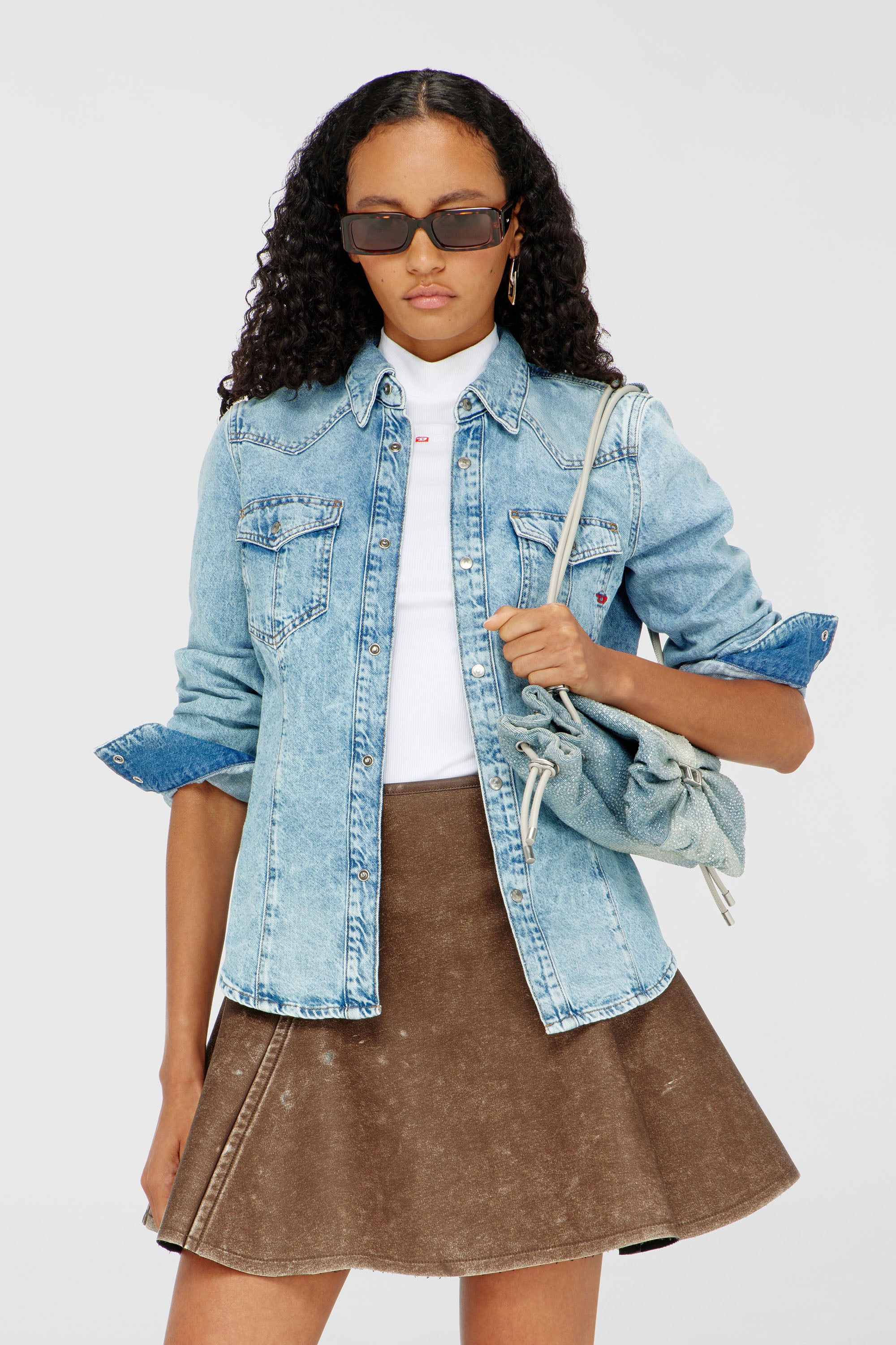 Diesel - DE-WAVES, Woman's Western shirt in denim in Light Blue - 1