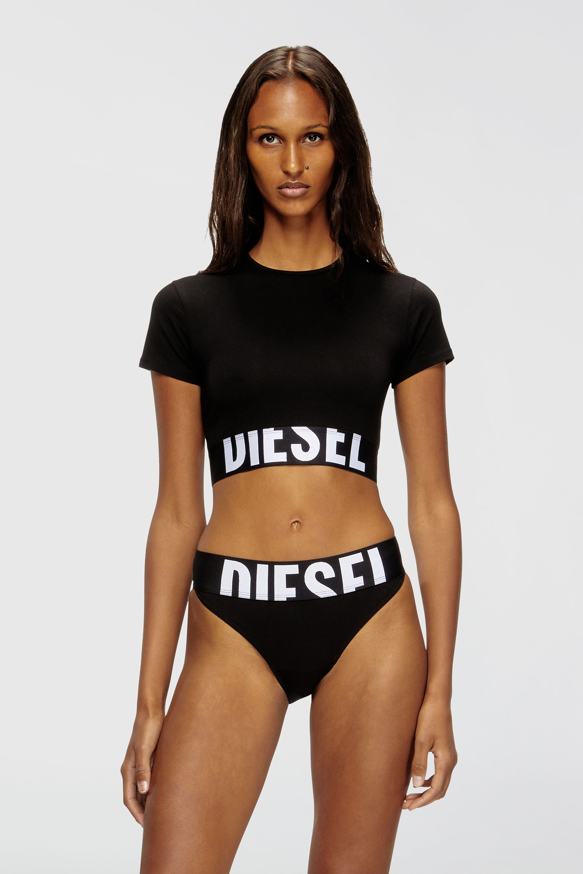Diesel - UFTEE-SPORT-CROPPED-T-SHIRT, Woman's Sporty cropped top with logo band in Black - 1