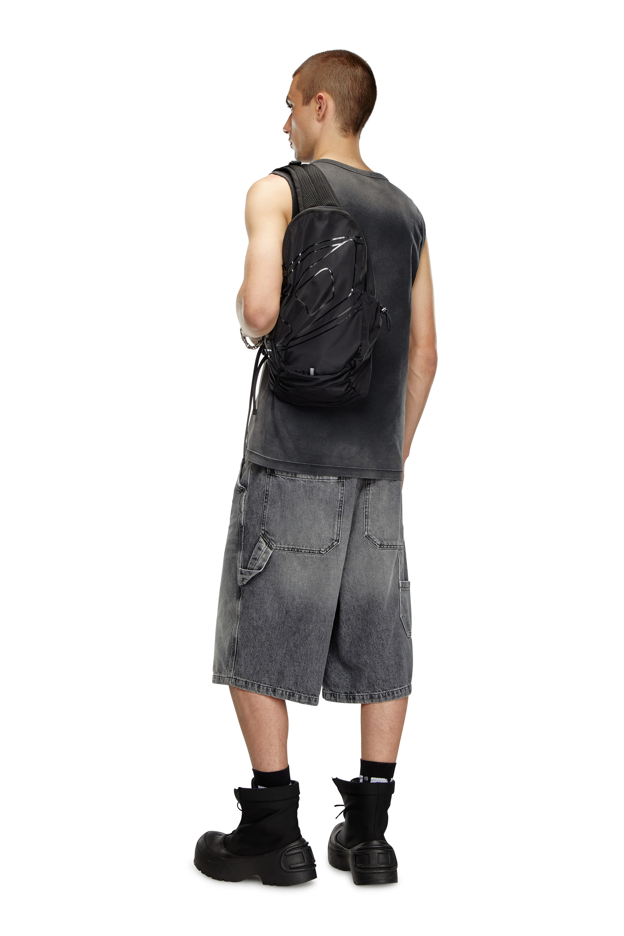 Diesel - DRAPE SLING BAG, Man's Drape-Nylon sling backpack with tonal logo in Black - 1