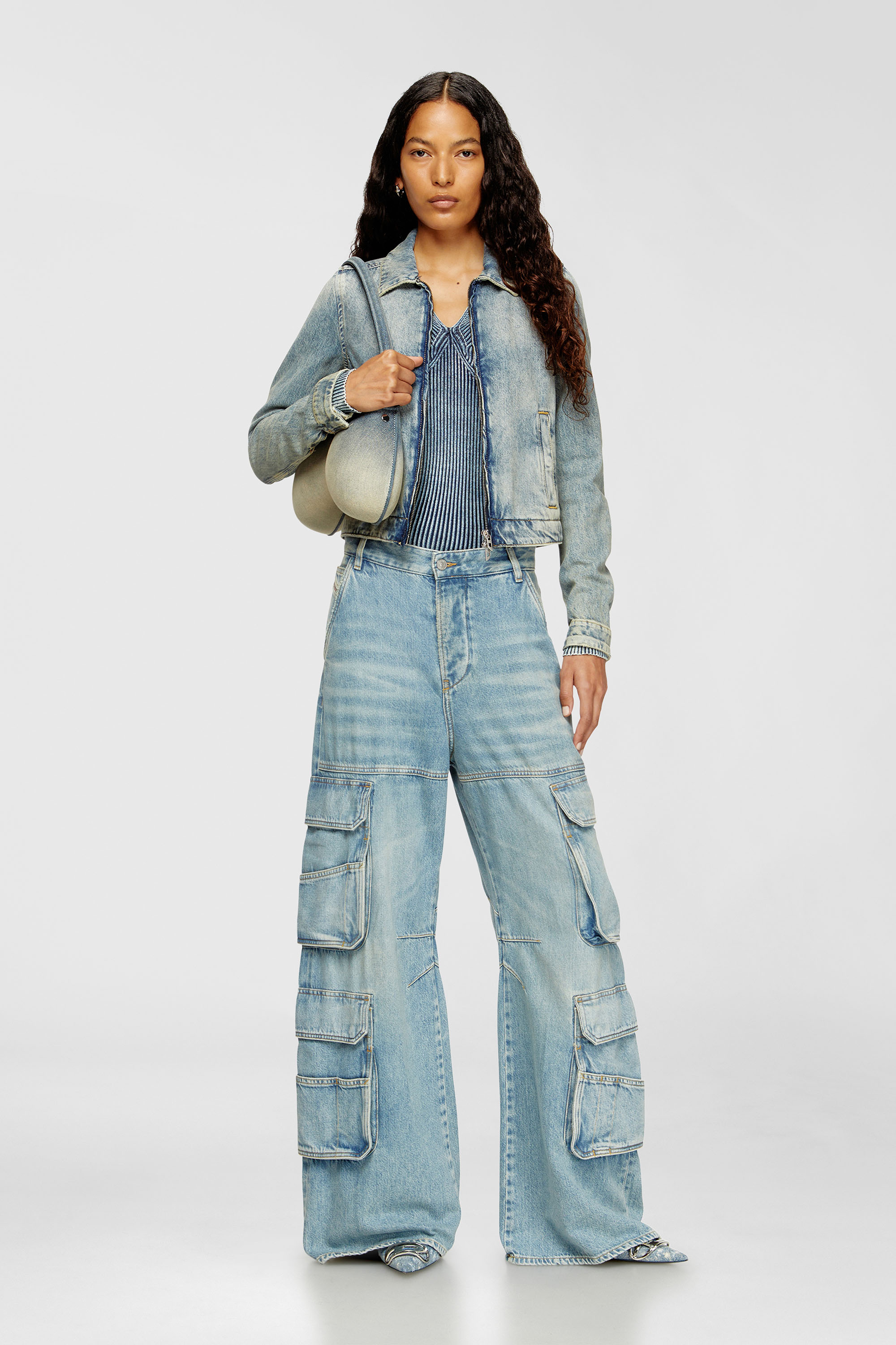 Diesel - DE-CORB, Woman's Jacket in dirt-effect fluid denim in Light Blue - 1