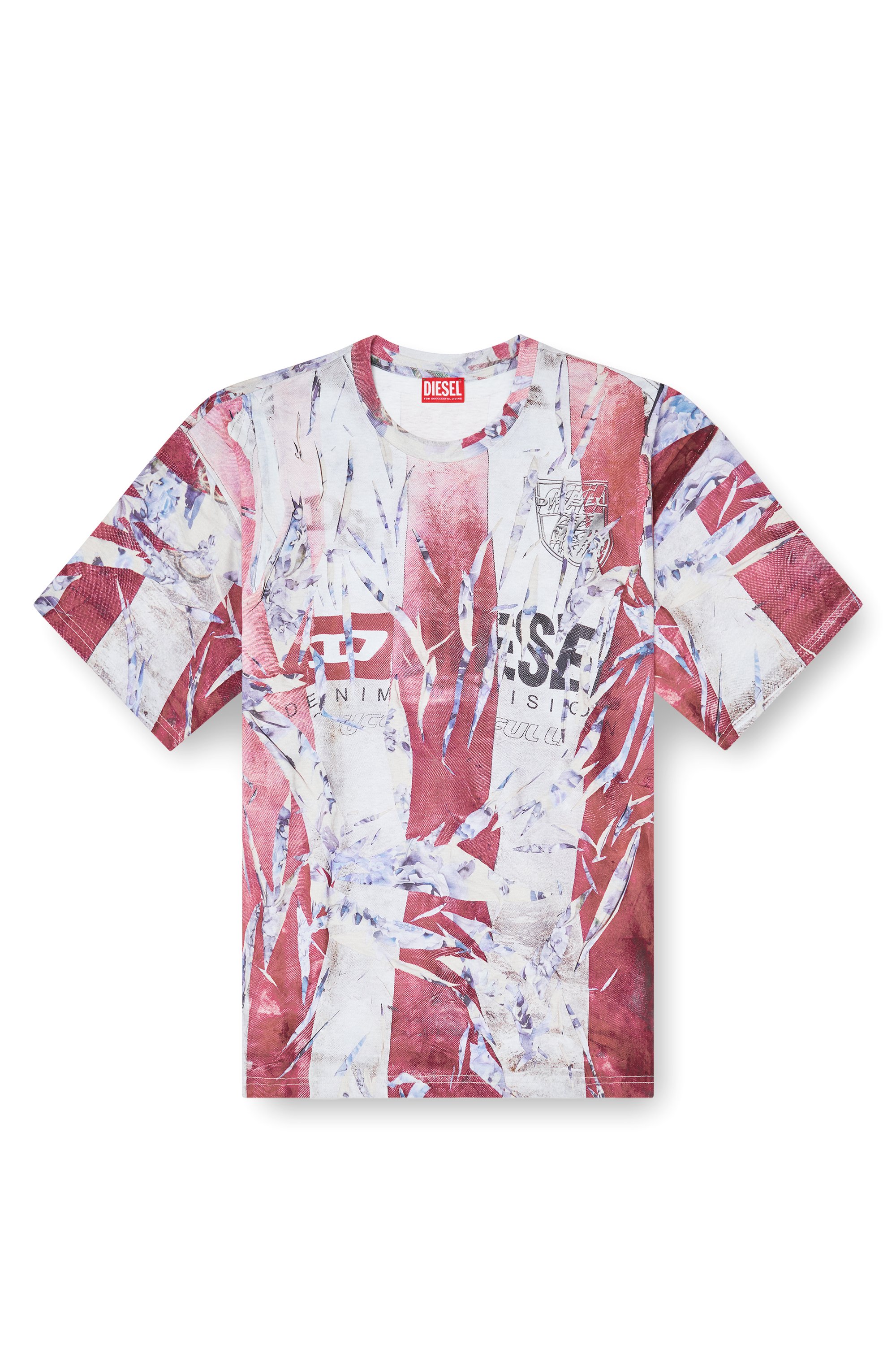 Diesel - T-BOXT-R13, Man's T-shirt with trompe l'oeil cracked print in Red/White - 3