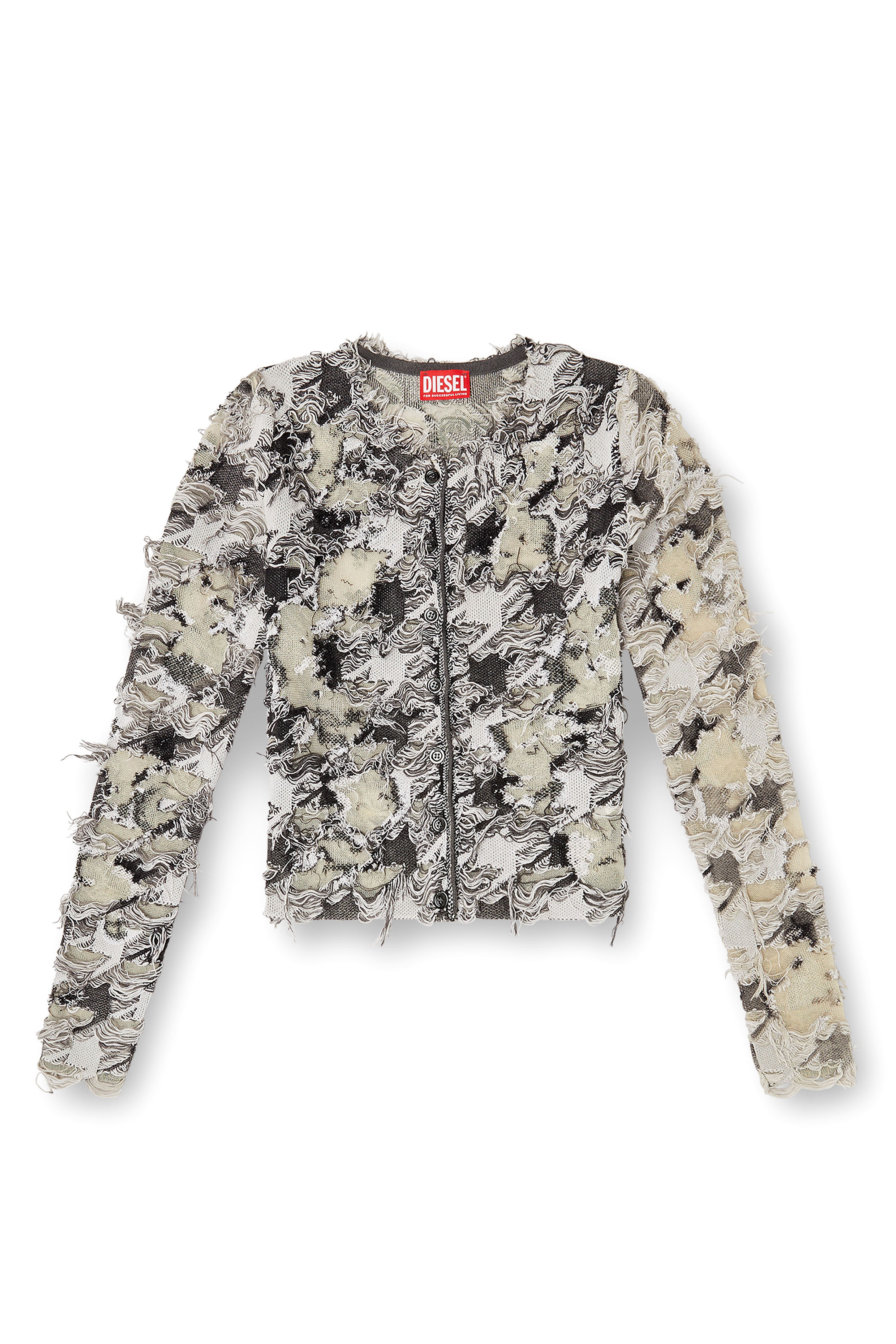 Diesel - M-SIBYLLA, Woman's Cardigan in devoré houndstooth jacquard in Grey/White - 2