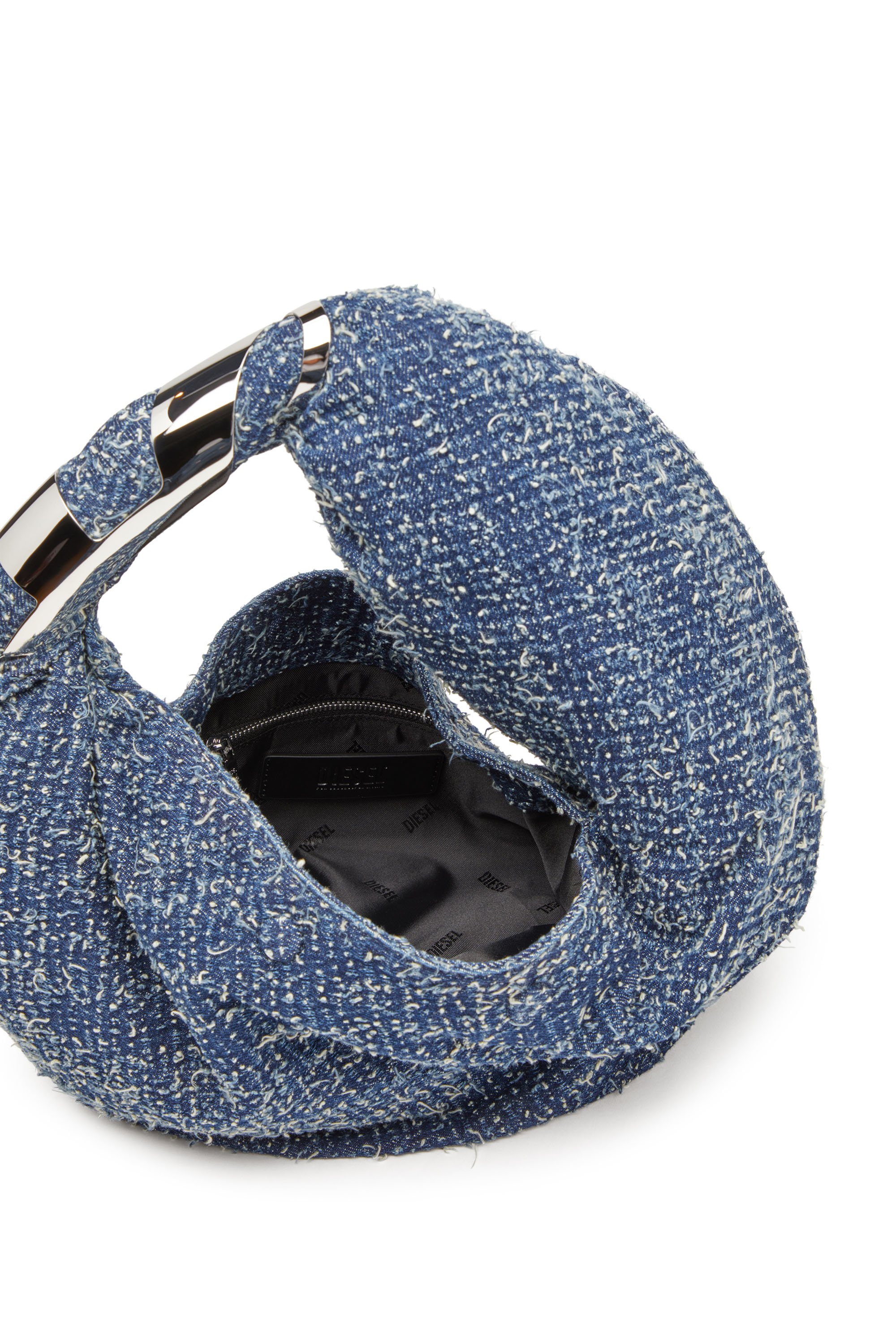 Diesel - GRAB-D HOBO S, Woman's Grab-D S-Hobo bag in bouclé denim in Blue - 4