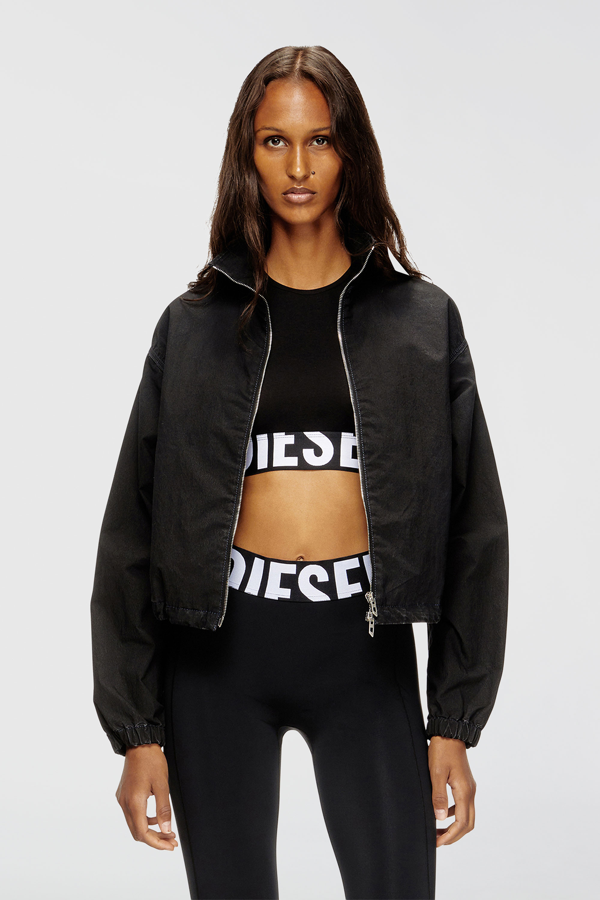 Diesel - ADA-D-POP, Woman's Cropped tank top with cut-off logo in Black - 2