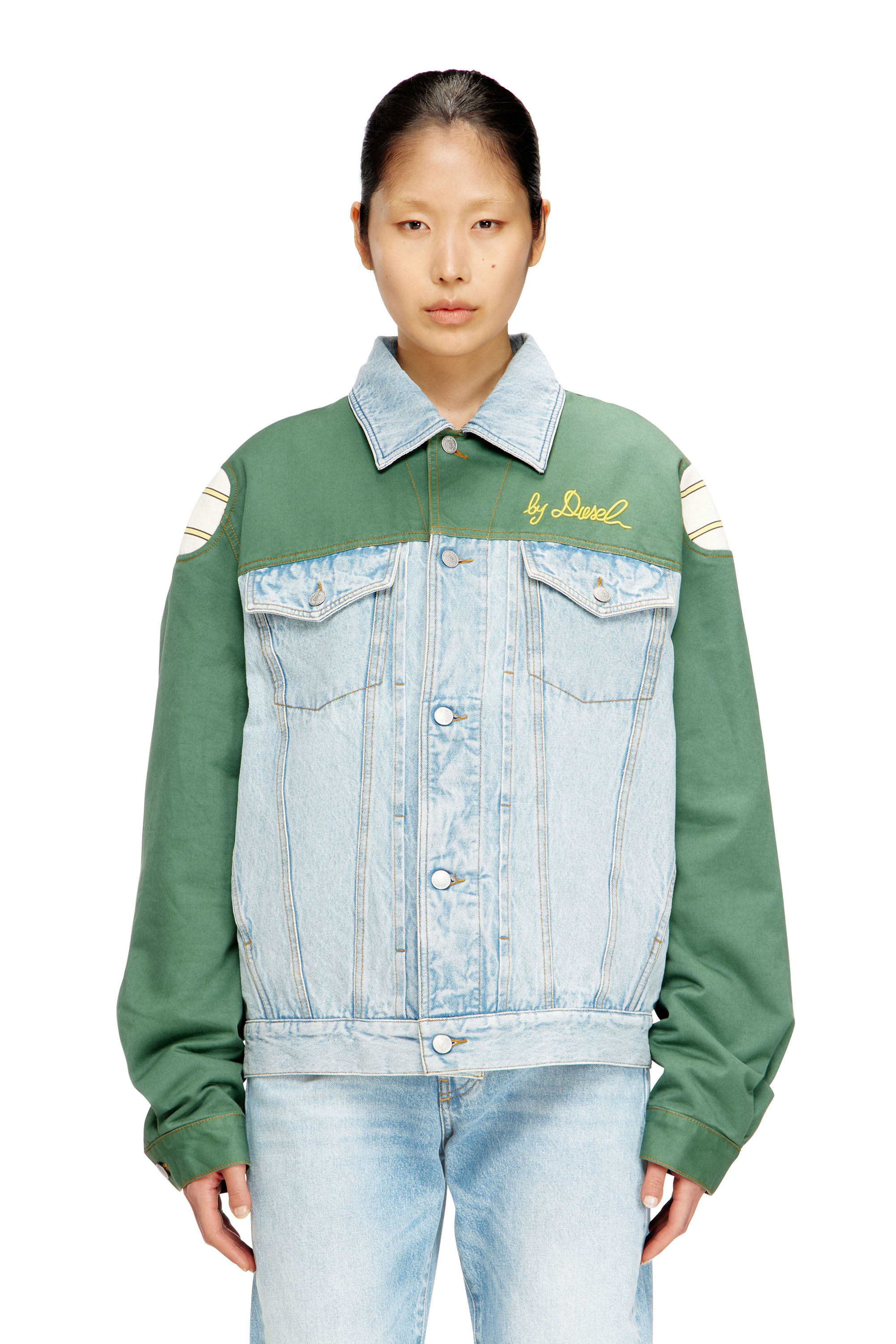 Diesel - J-GIANT-20TH, Unisex's Denim jacket with cotton insert in Green/Blue - 1