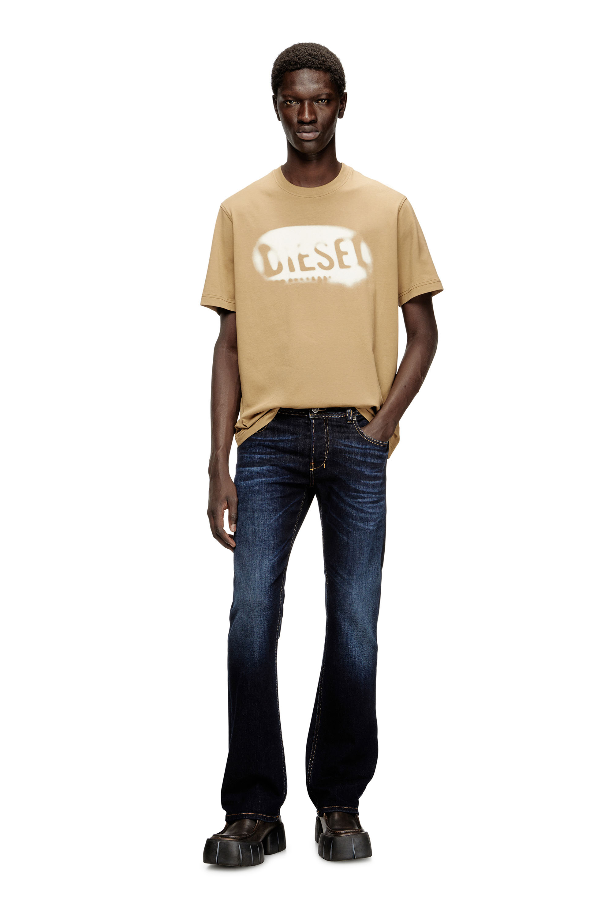 Diesel - T-ADJUST-V2, Man's Light cotton T-shirt with faded logo in Beige - 2