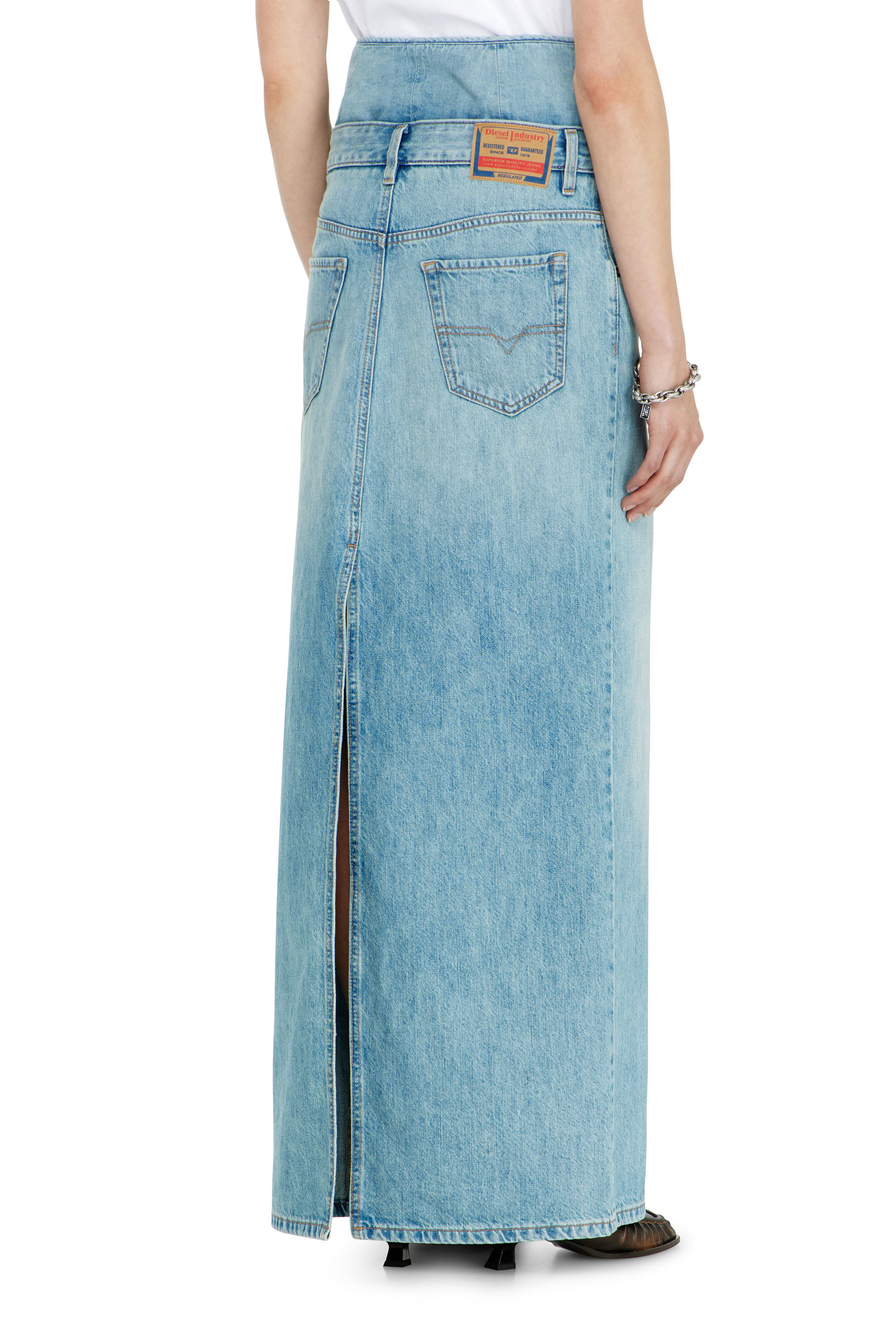 Diesel - DE-SPIVEY, Woman's Jean-illusion denim maxi skirt with slits in Light Blue - 3