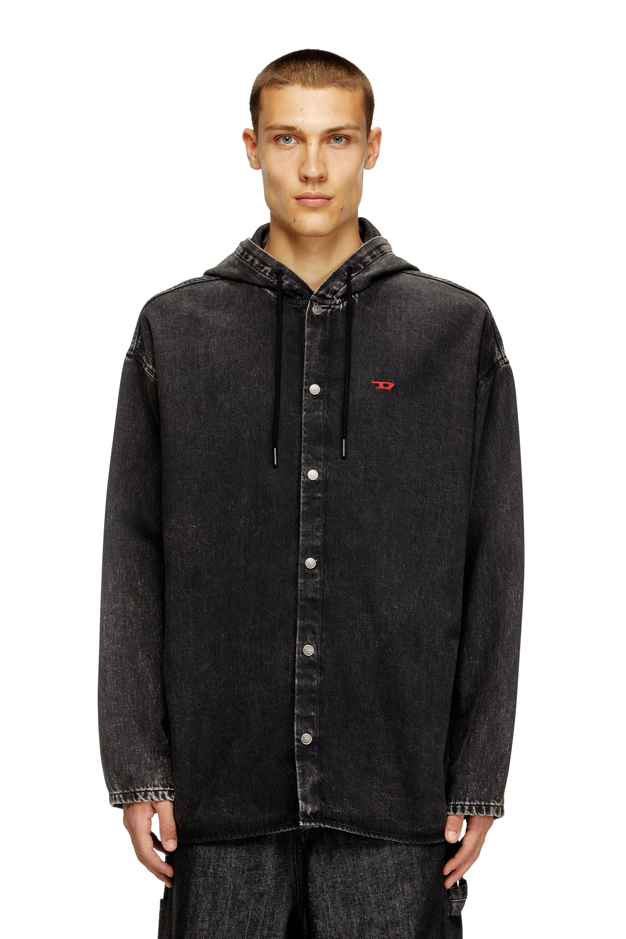 Diesel - D-DEWNY-HOOD, Man's Hybrid shirt in denim in Black - 1