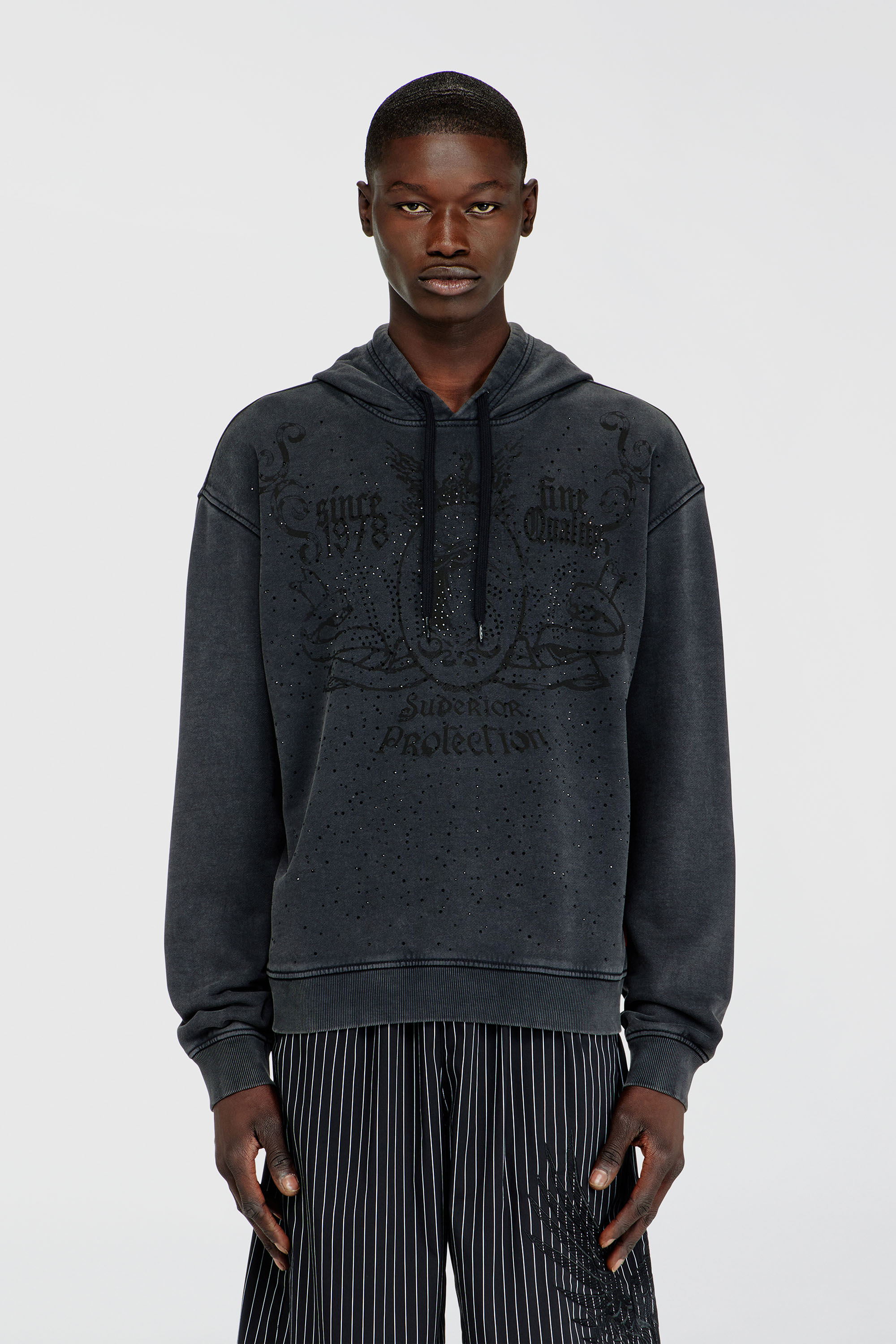 Diesel - S-NORM-HOOD-AA3, Man's Printed hoodie with rhinestone studs in Dark grey - 3