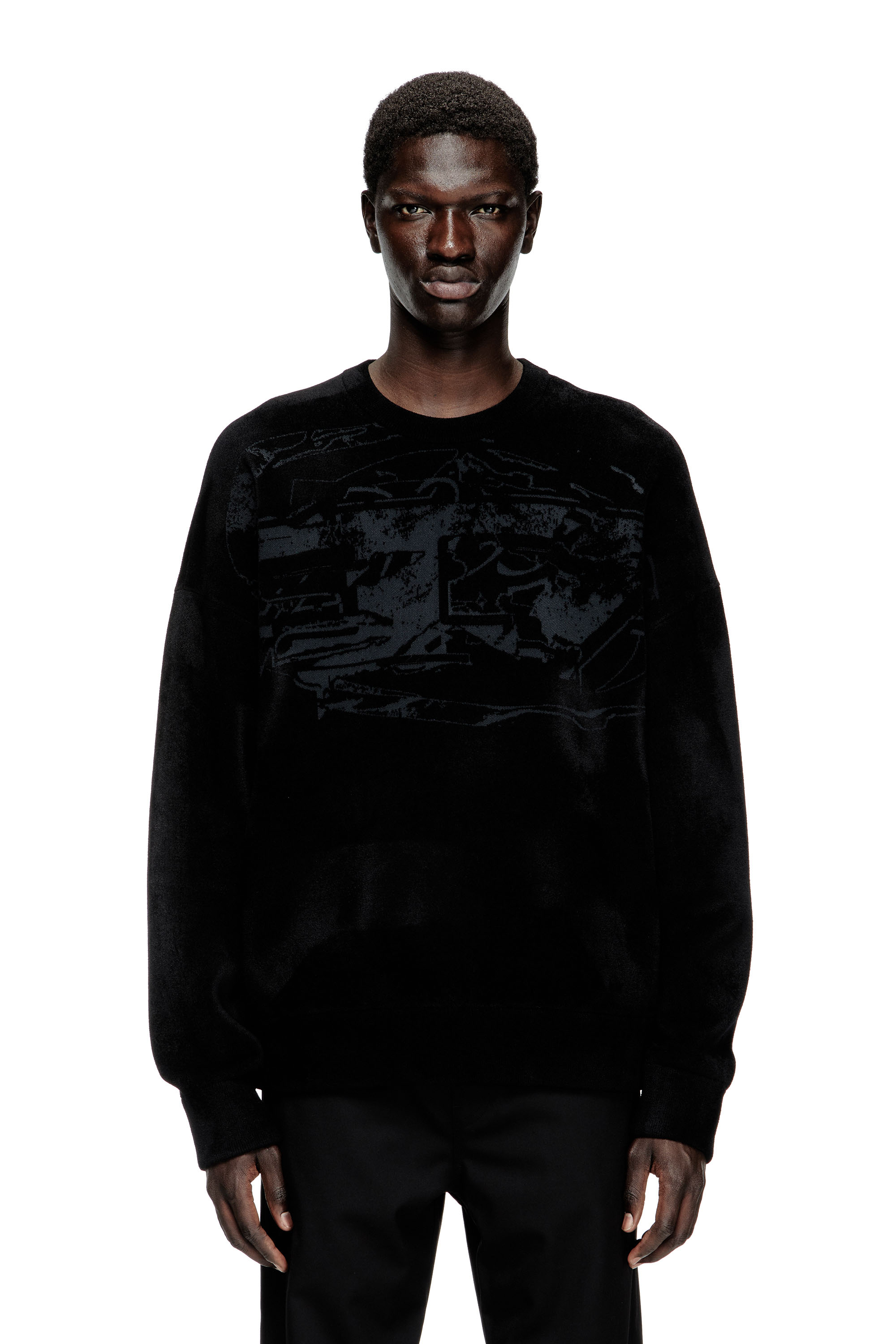 Diesel - K-TRESA, Man's Chenille-jacquard jumper with logo motif in Black - 3