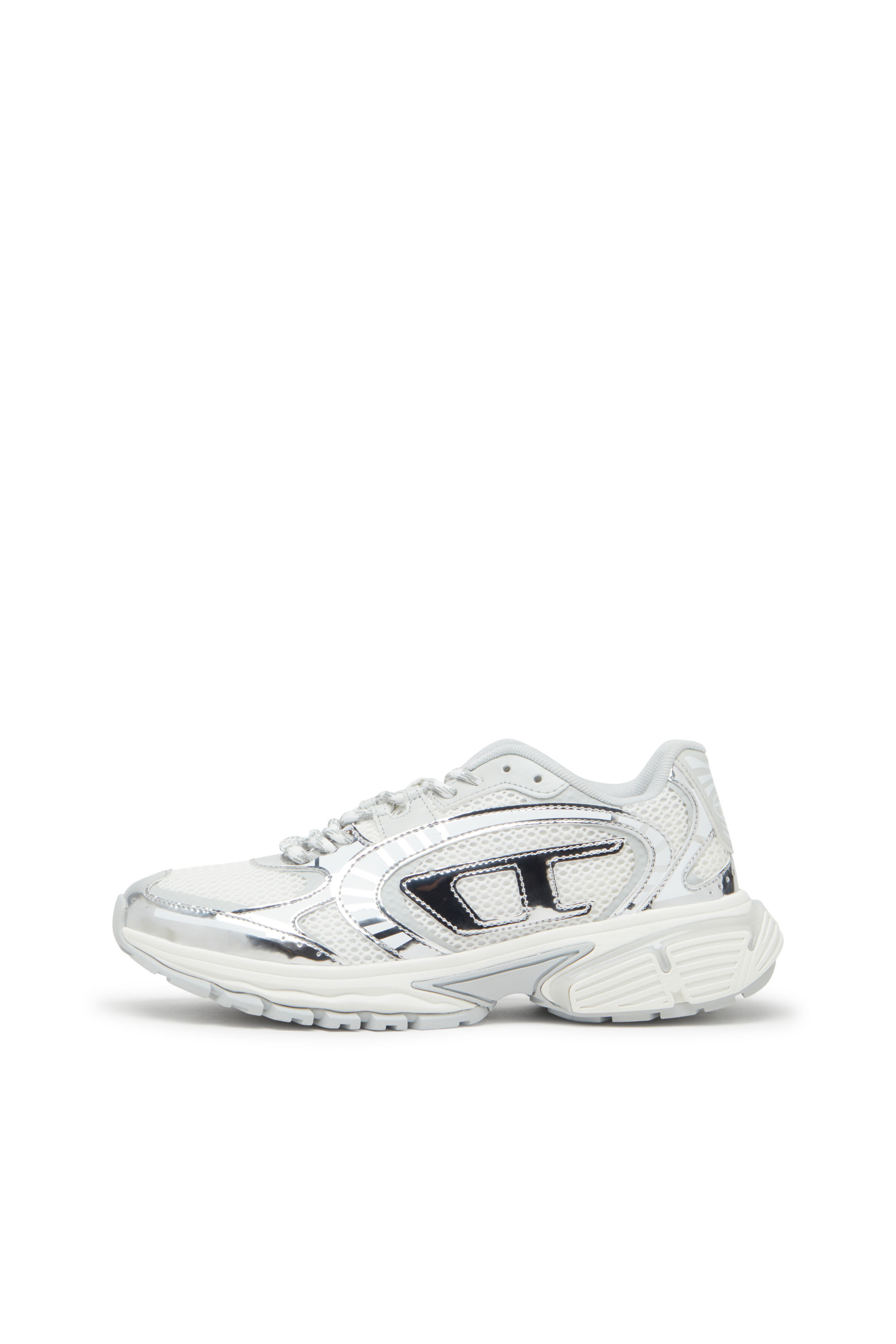 Diesel - S-PRO-V-DENSE LOW W, Woman's S-Pro-V-Dense-Metallic mesh sneakers with Oval D logo in White/Silver - 9