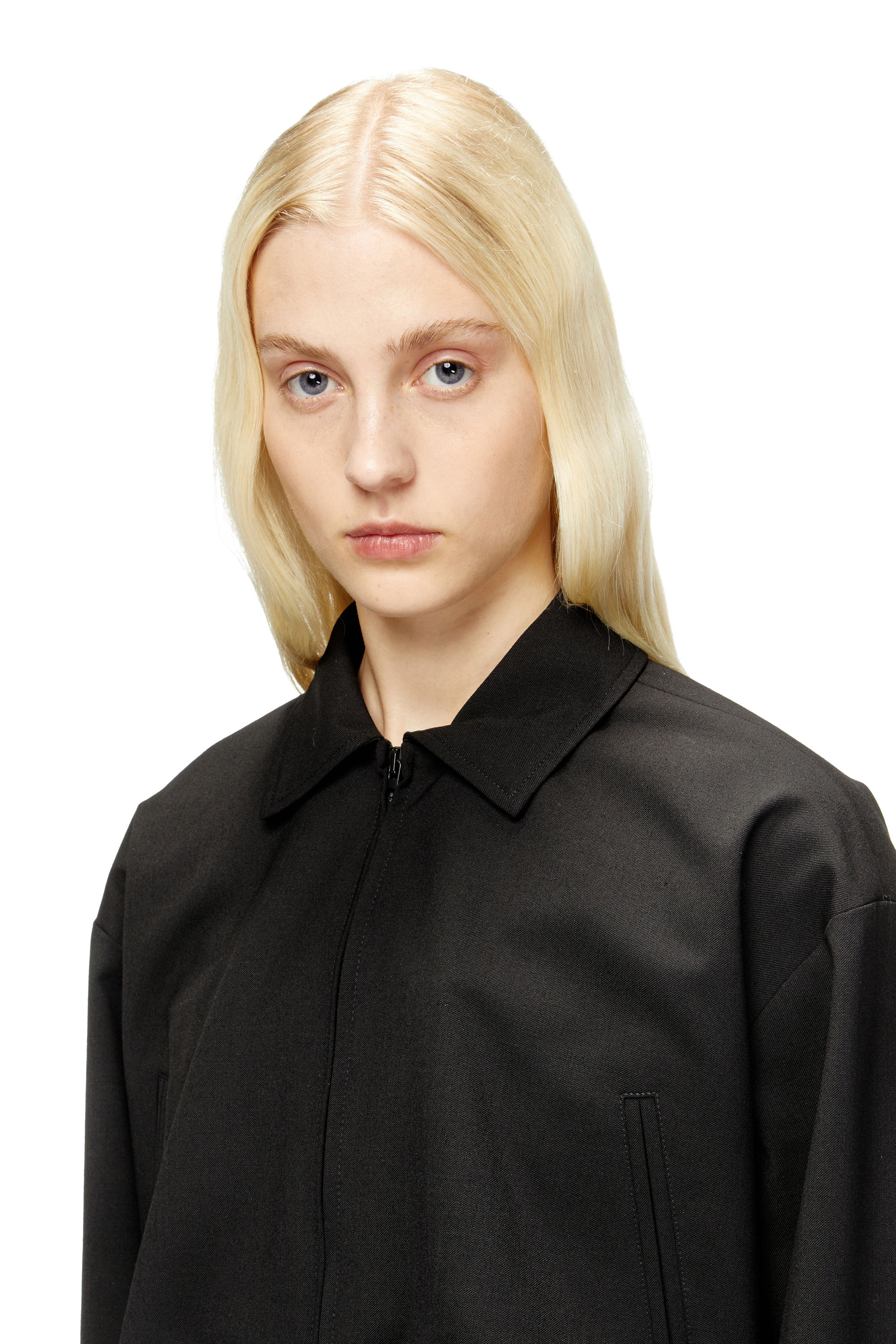 J-TING-FEM-R2, Black Diesel - J-TING-FEM-R2, Woman's Cropped jacket in tailoring fabric and nylon in Black - 5