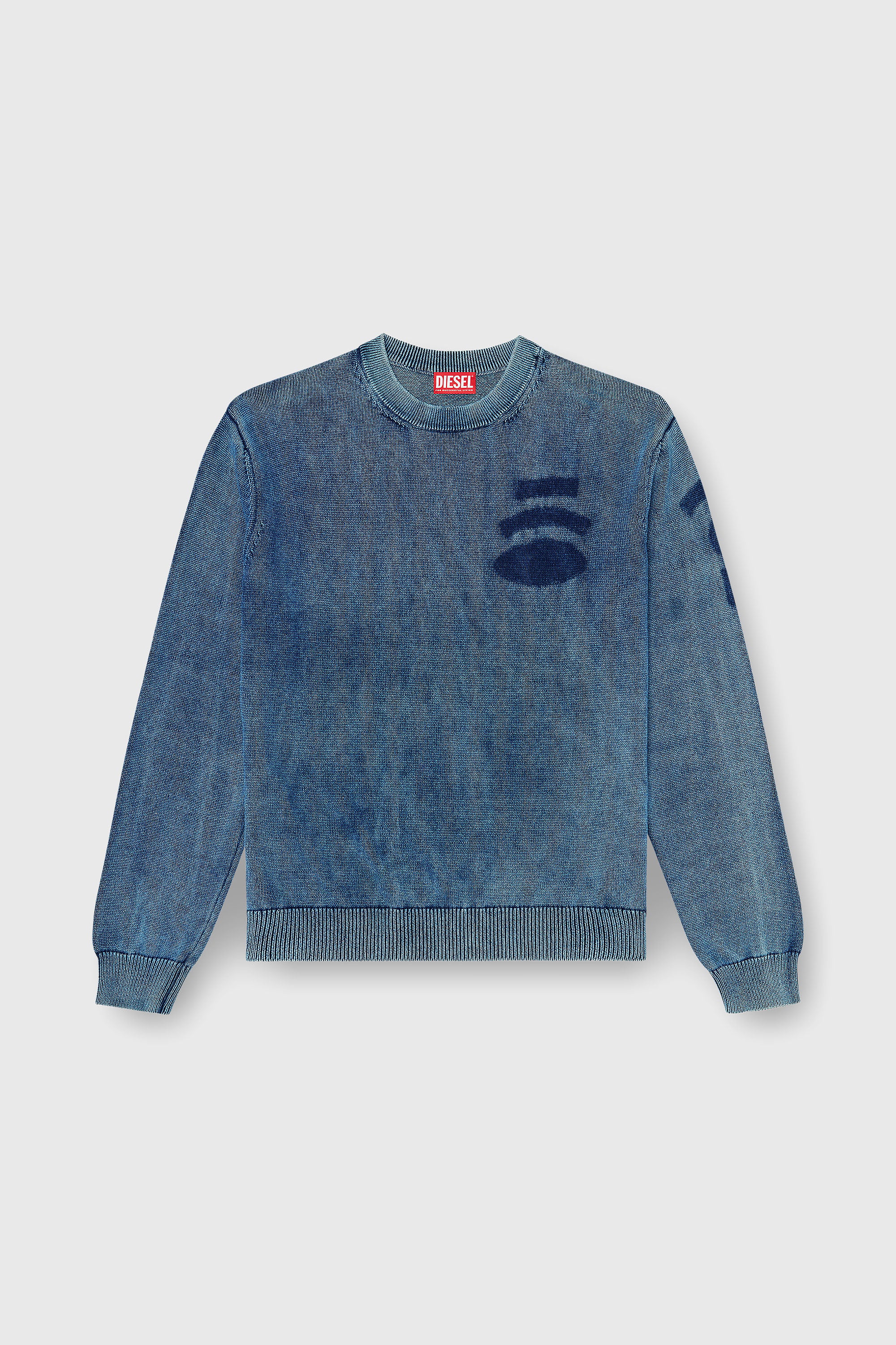 Diesel - K-PERNE, Man's Denim-look jumper with patch effects in Medium blue - 2