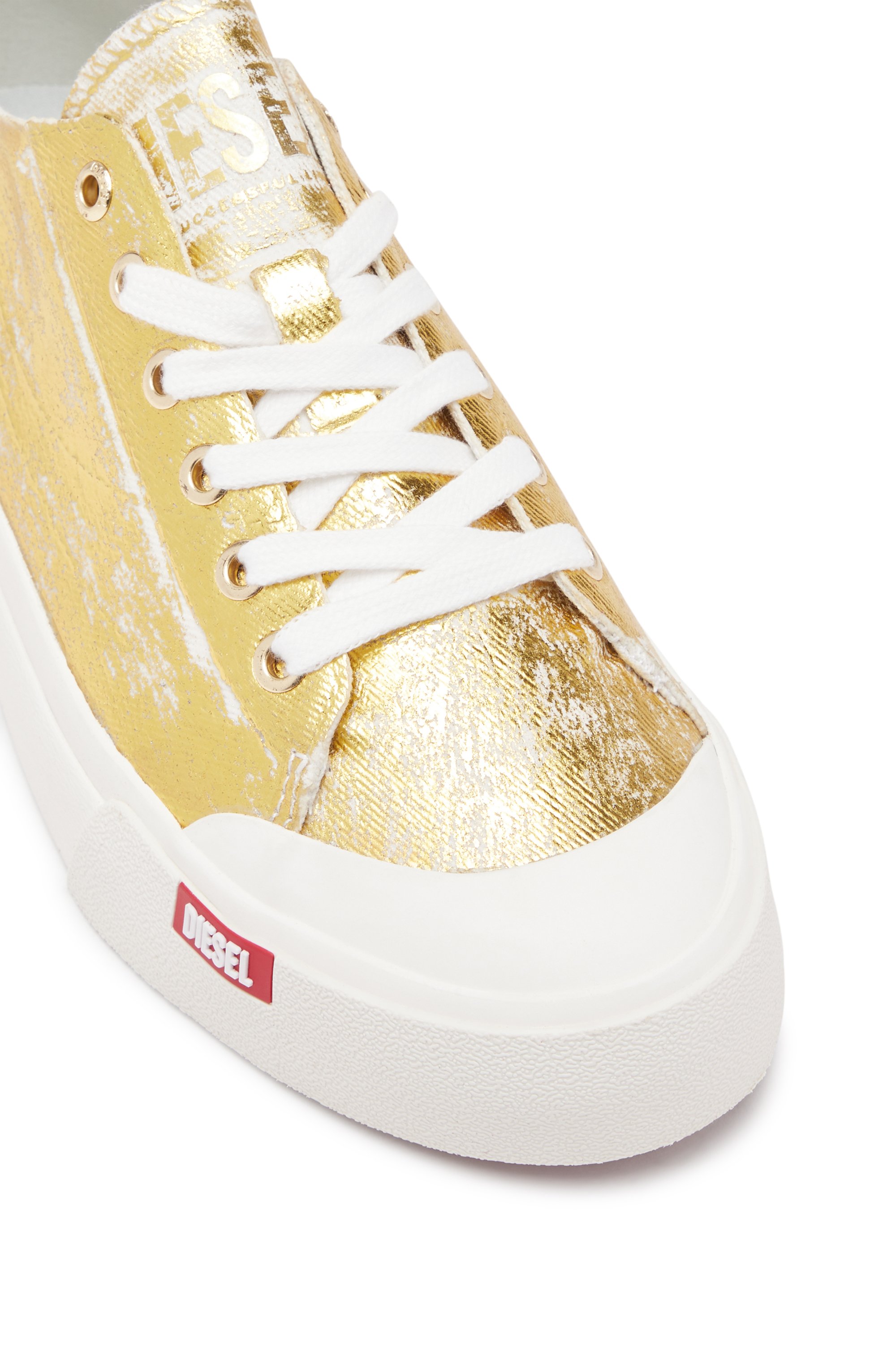 Diesel - S-ATHOS LOW W, Woman S-Athos Low-Distressed sneakers in metallic canvas in Oro - Image 6