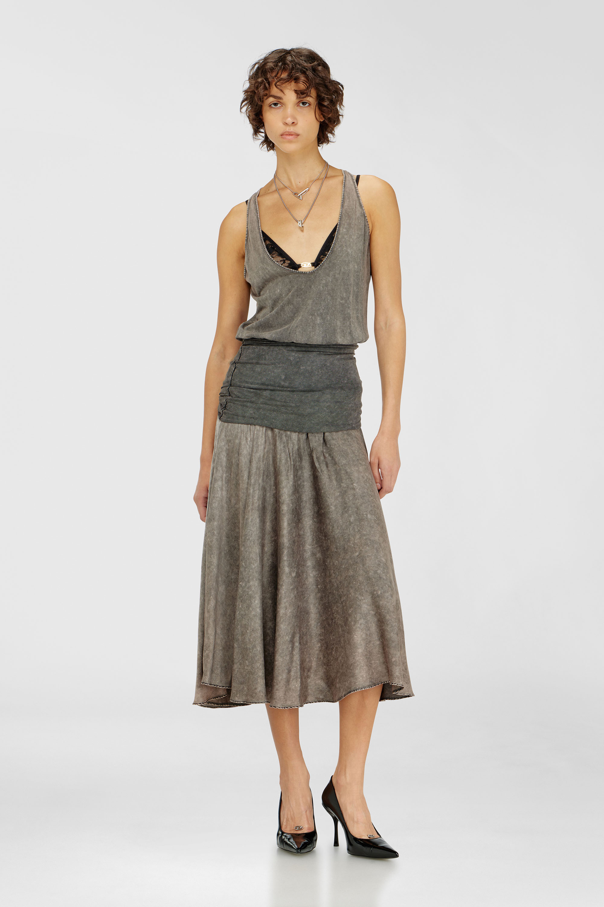 Diesel - D-SYA, Woman's Midi dress with twisted waist section in Dark grey - 1
