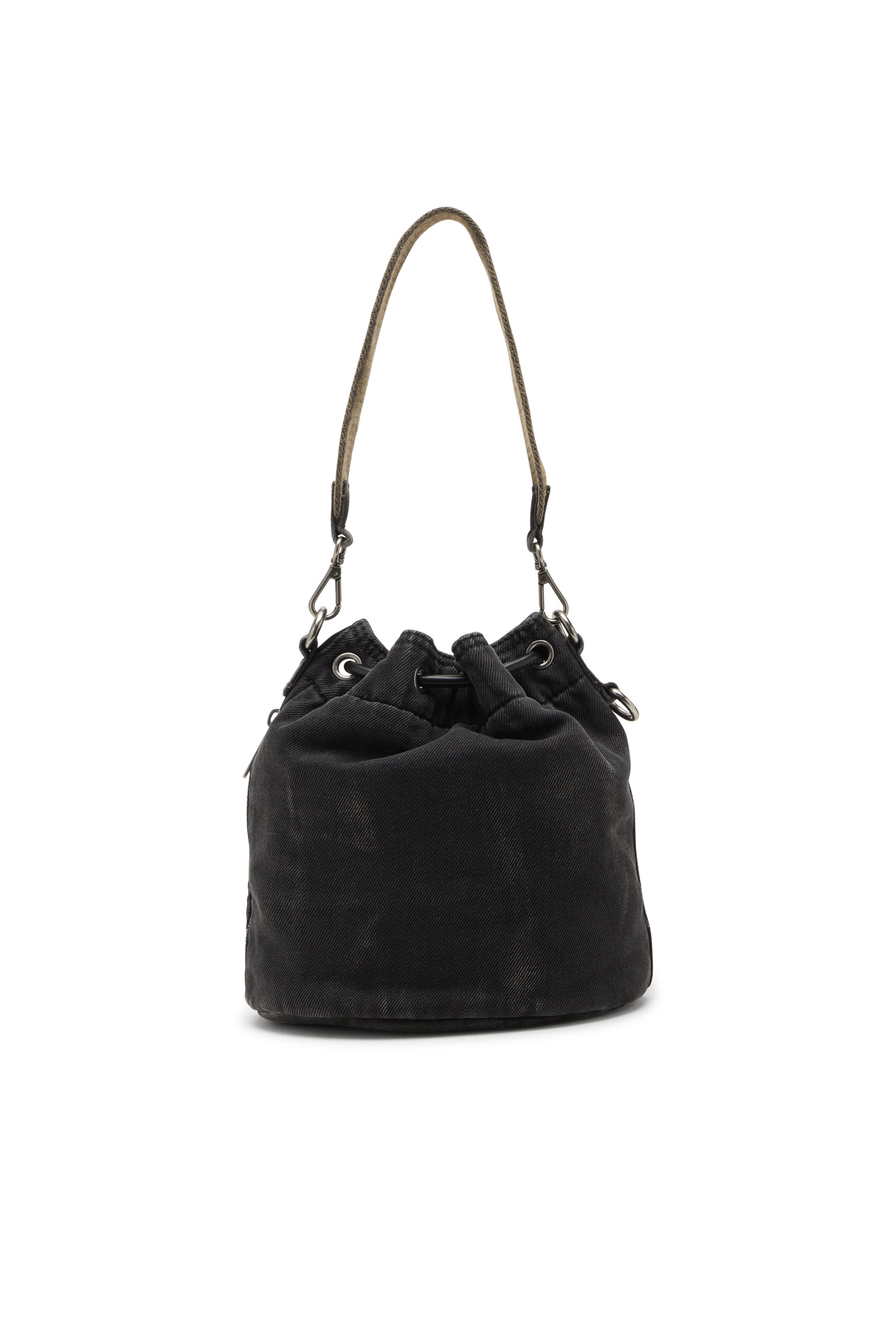 Diesel - MULTI-PKTS BUCKET X, Unisex's Multi-Pkts-Multipocket bucket bag in washed denim in Black - 3