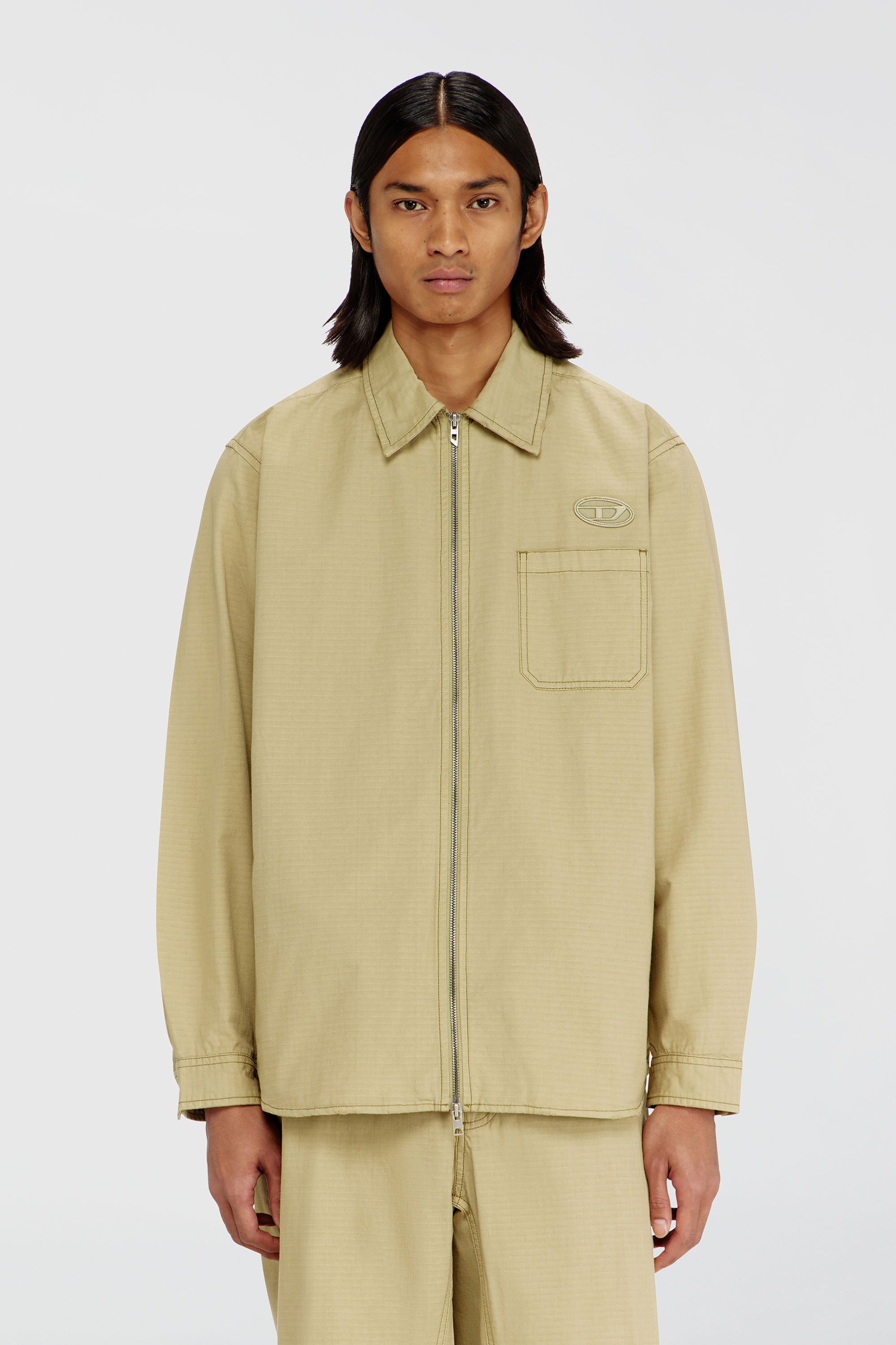 Diesel - S-ALIAS-ZIP, Man's Ripstop shirt with zip closure in Beige - 1