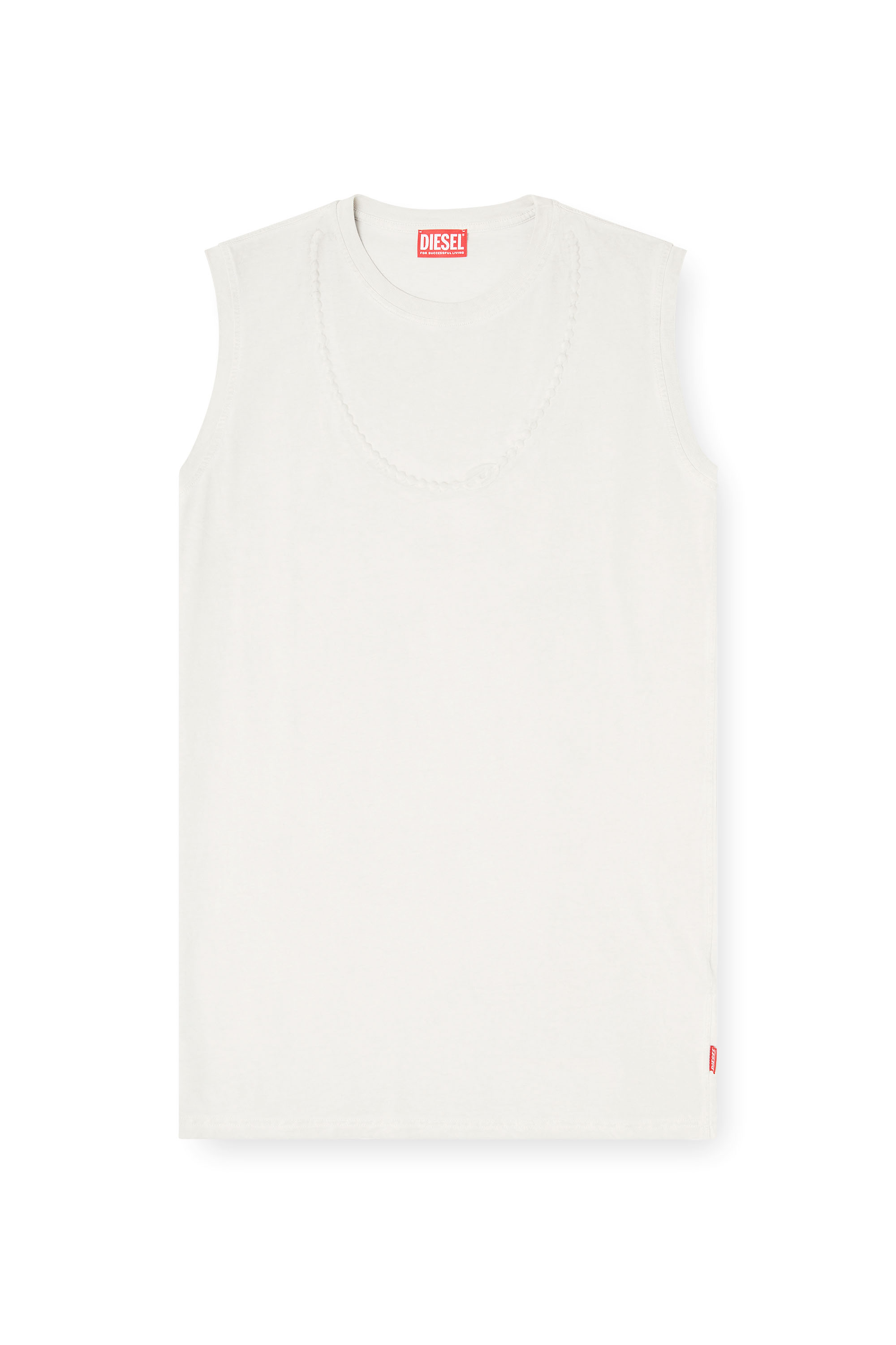 Diesel - D-EMB, Woman's Short cotton dress with embossed chain in White - 2