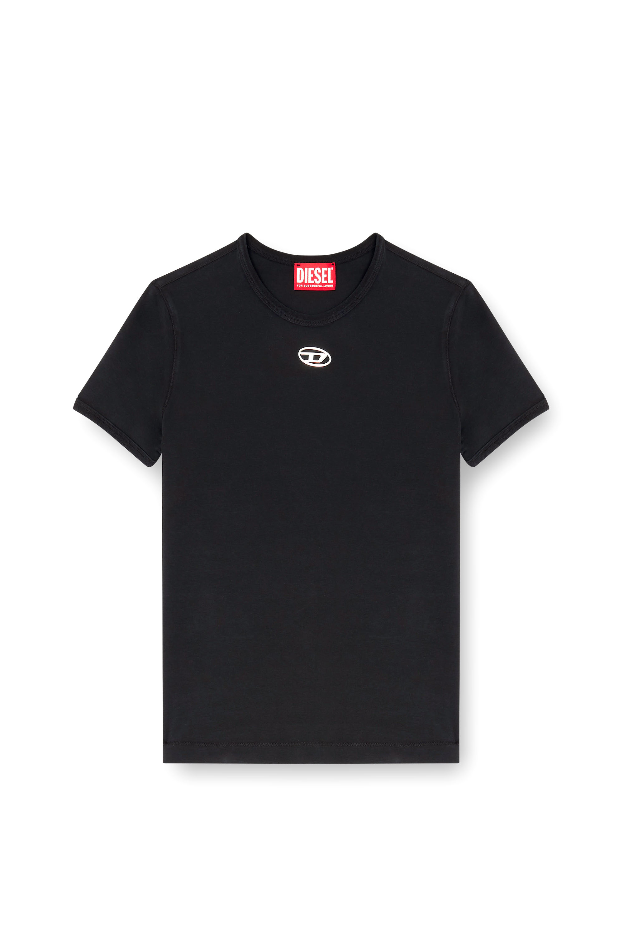 Diesel - T-UNCUTIESLONG-OD, Woman's Slim T-shirt with metallic Oval D in Black - 2