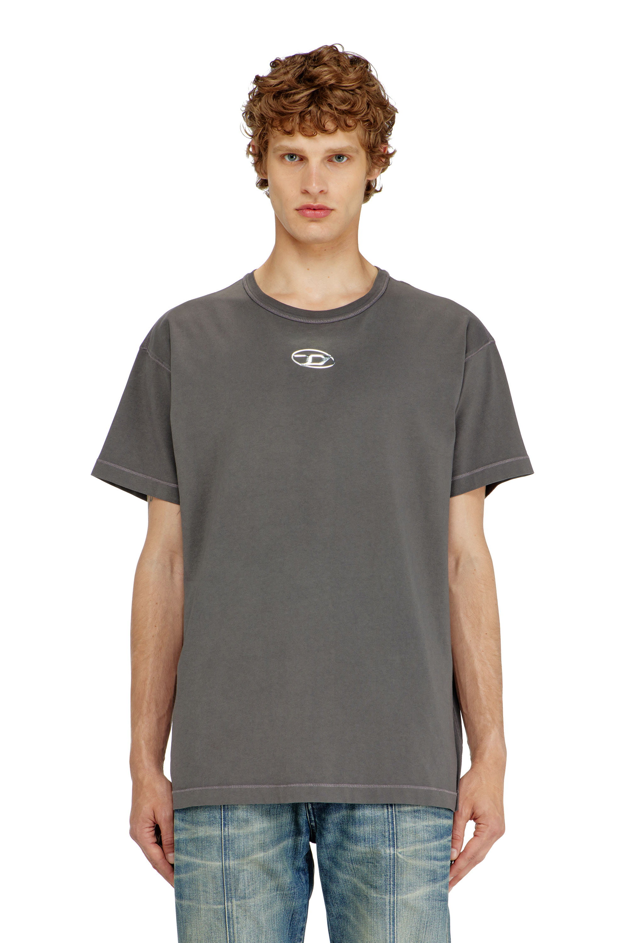 Diesel - T-NORM-IOD, Man's Light cotton T-shirt with metallic Oval D logo in Grey - 1