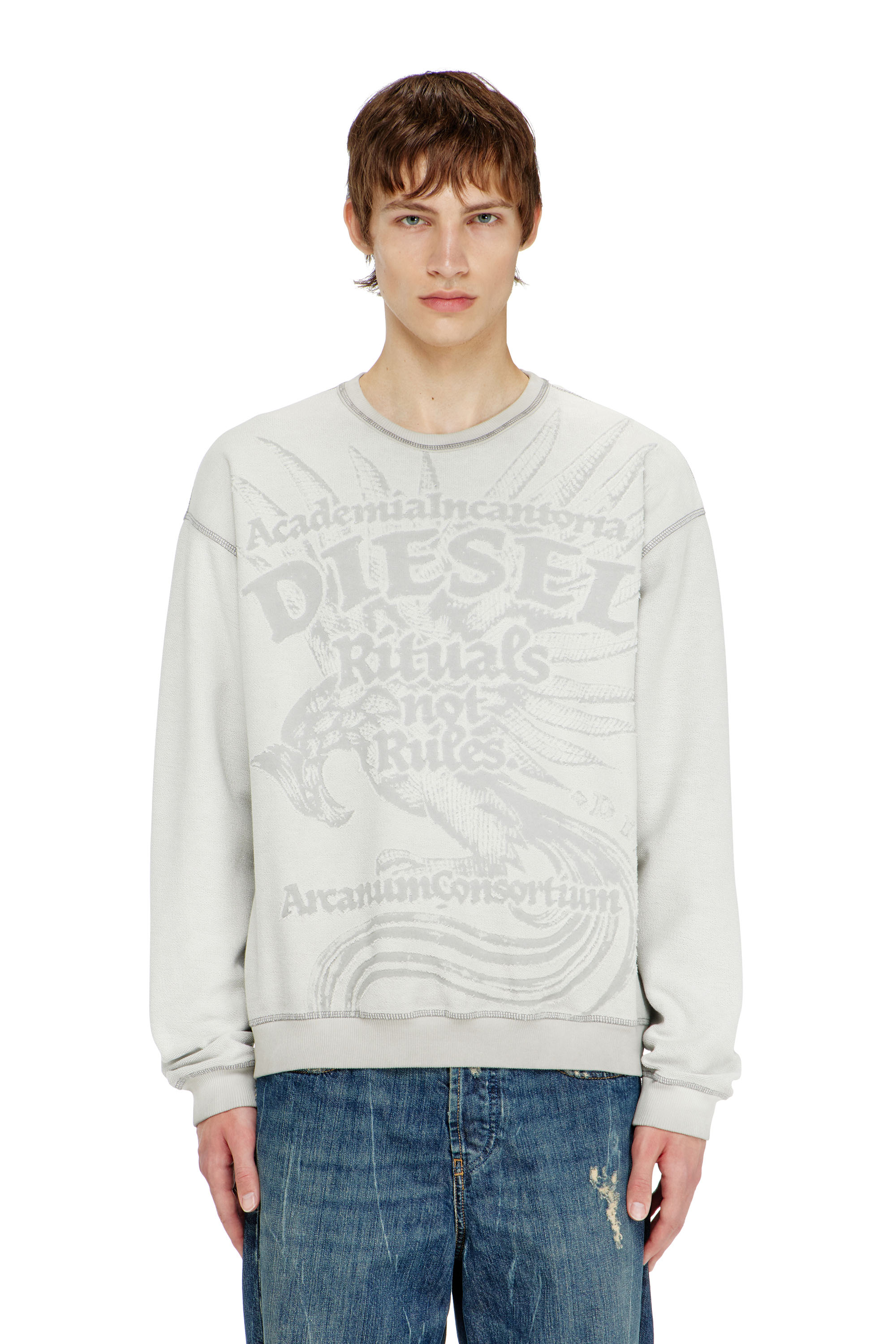 Diesel - S-ARON-RAW, Man's Sweatshirt with d&eacute;vor&eacute; print in null - 5