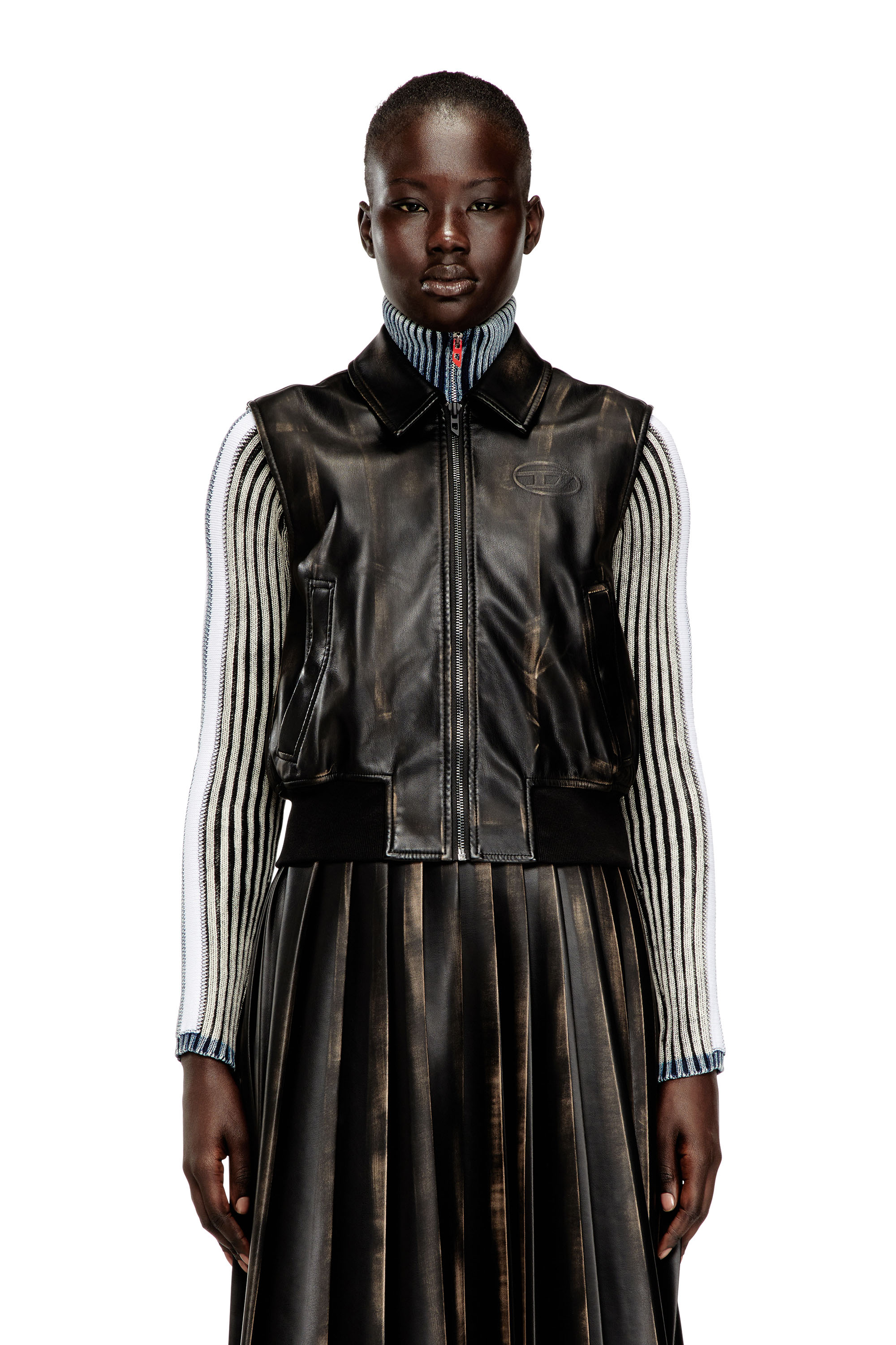 Diesel - G-INKO, Woman's Bomber vest with distressed effect in Brown - 3