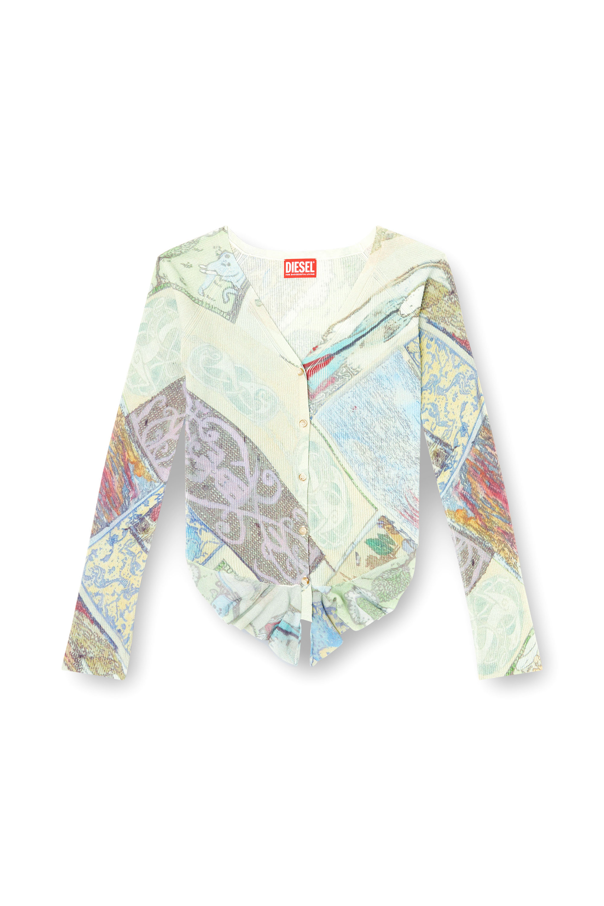 Diesel - M-FIORINA, Woman's Cropped cardigan with medieval print in Blue/Green - 3