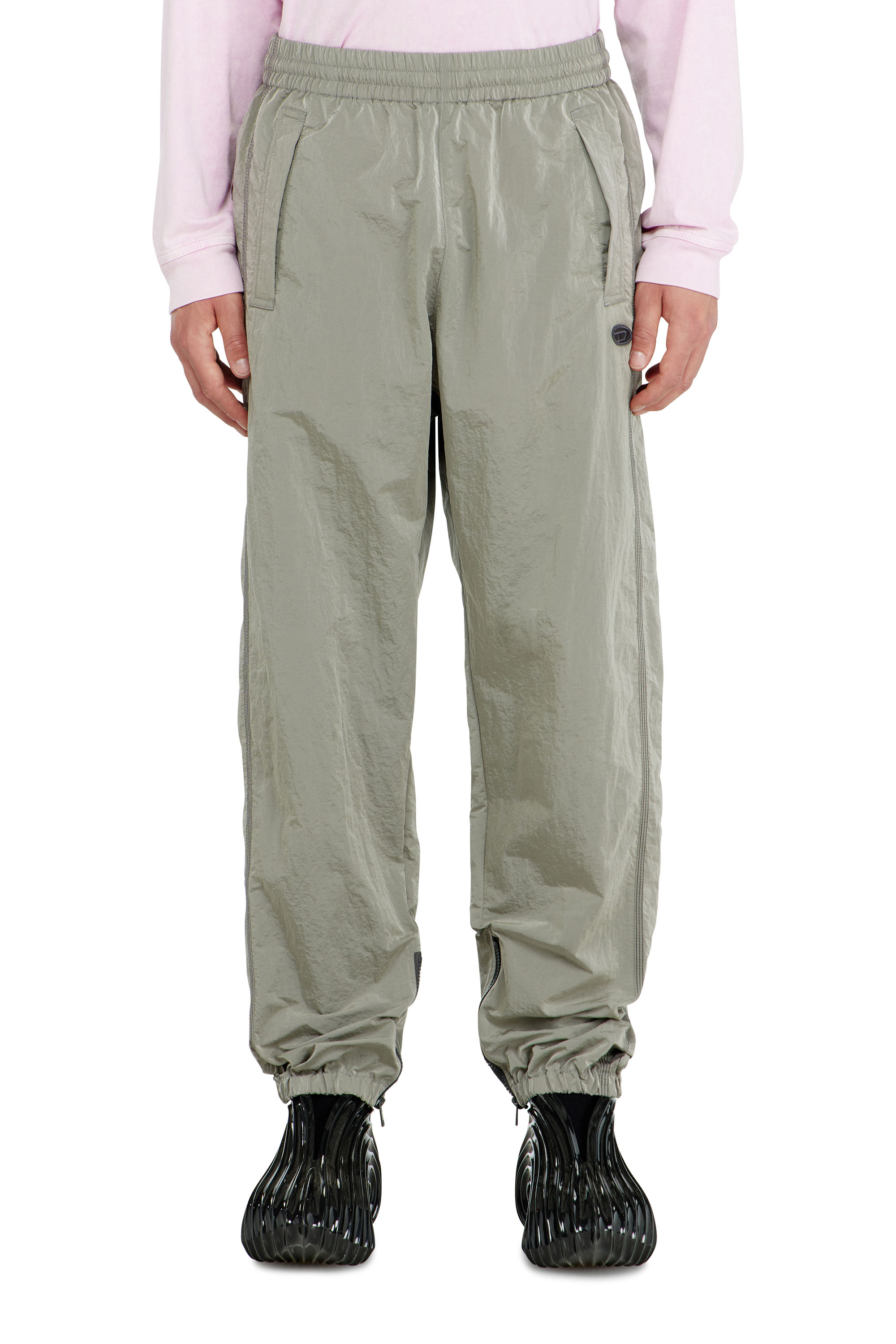 Diesel - P-ANOK, Man's Nylon pants with crinkle effect in Light Grey - 2