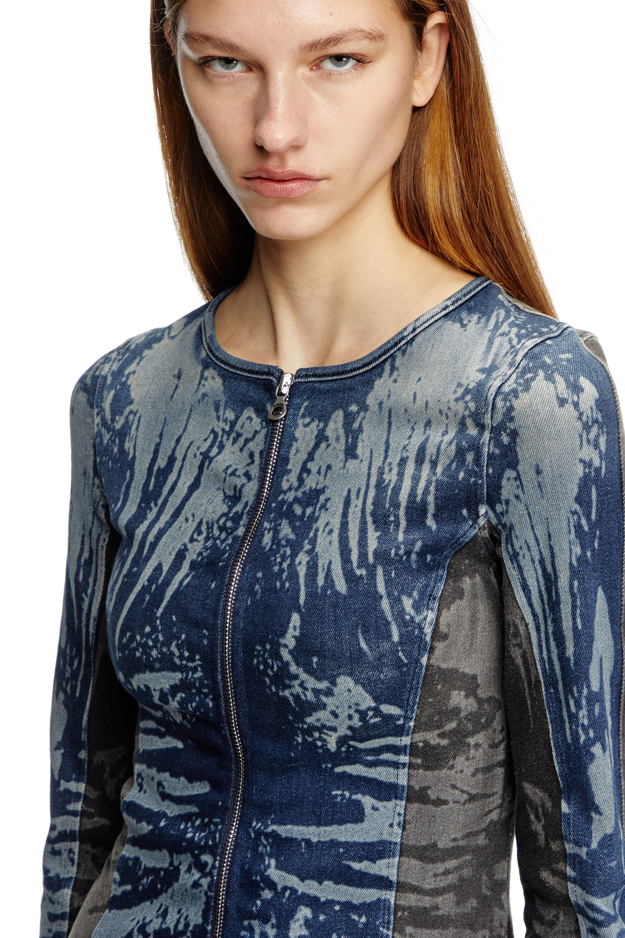 Diesel - DE-GARY-S, Woman's Zipped top in bicolour denim in Dark Blue - 5