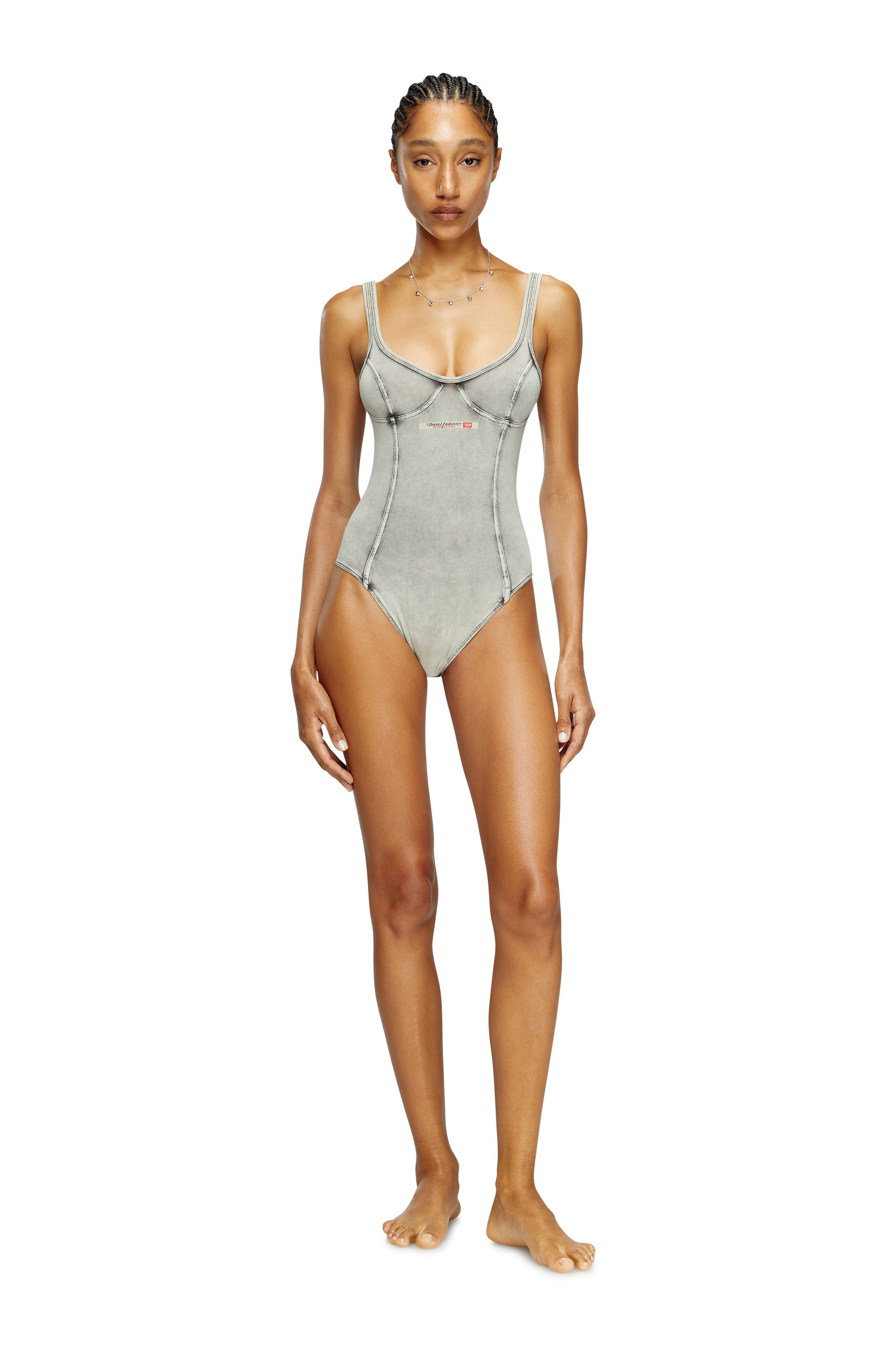 Diesel - CAMI-DNM, Woman's Bodysuit in denim-effect jersey in Grey - 2