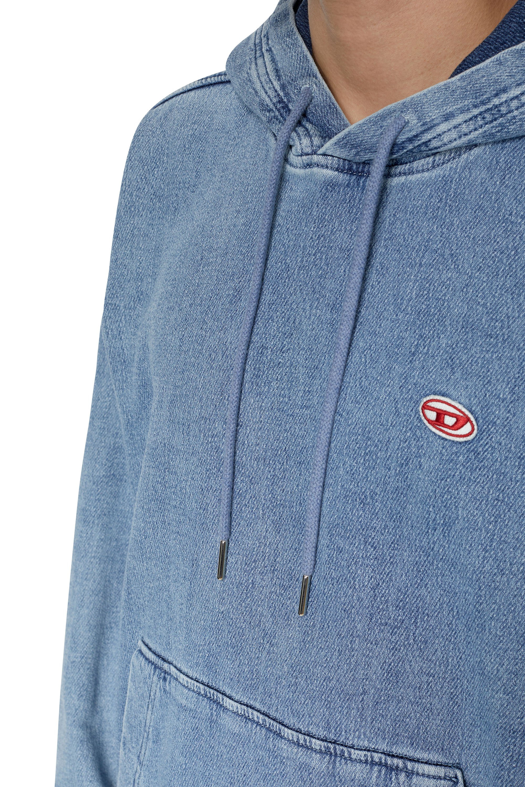 Diesel - D-UM-RIB TRACK DENIM HOODIE, Light Blue - Image 5