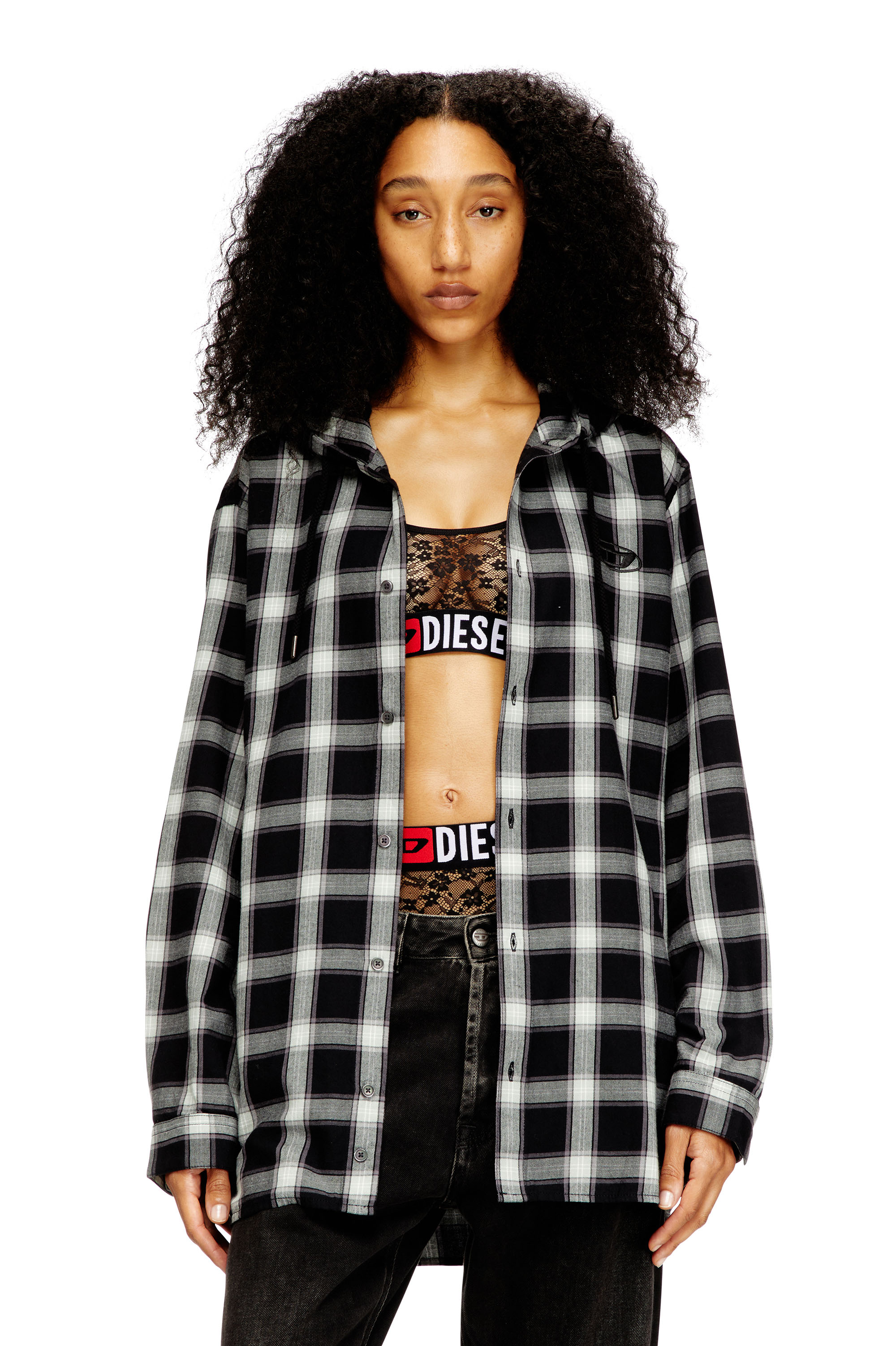 Diesel - UFSB-ORIBA, Woman's Lace bralette with Diesel logo elastic in Black - 4