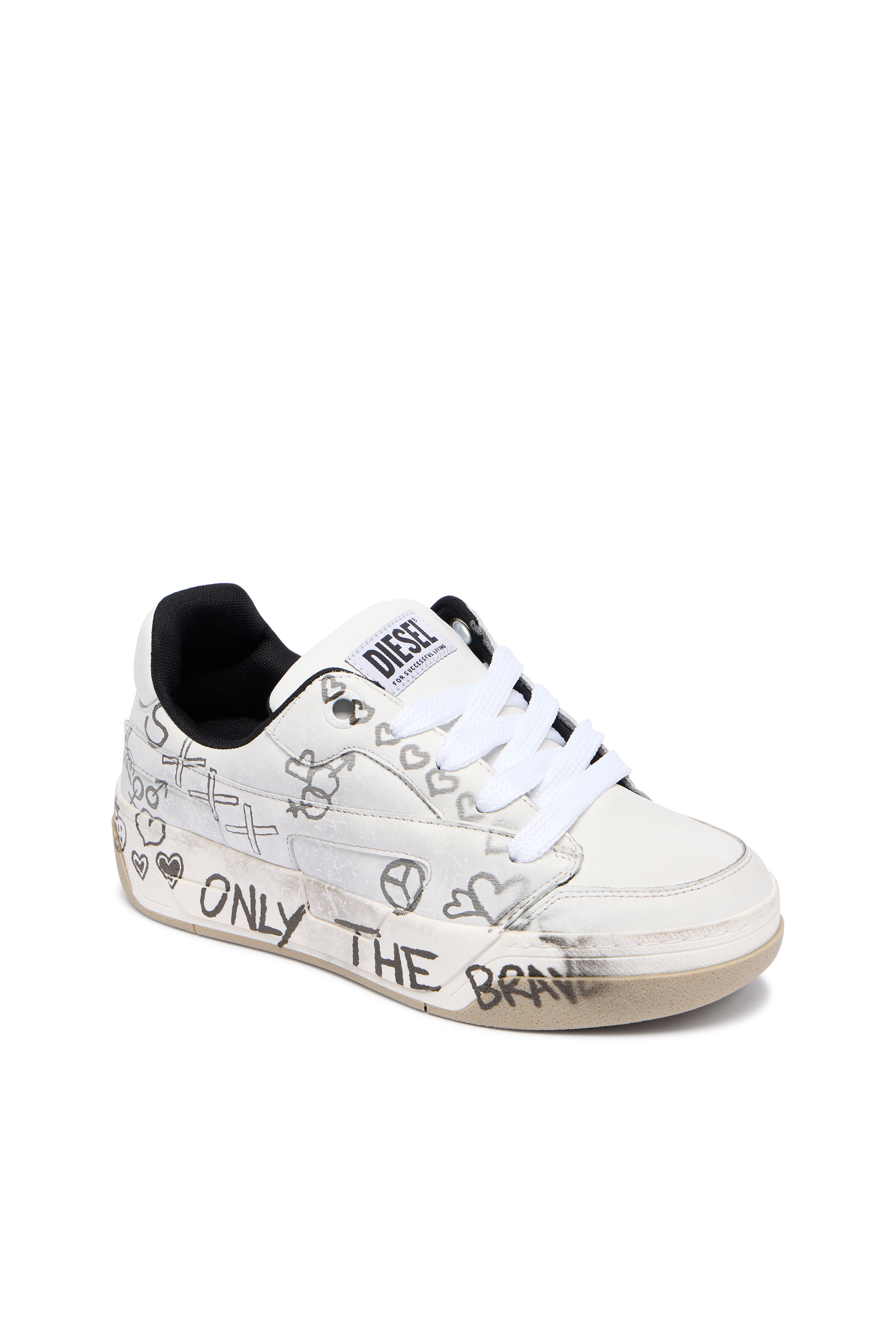 Diesel - S-D-OLLIE LOW W, Woman's D-Ollie-Leather sneakers with graffiti print in White/Brown - 4
