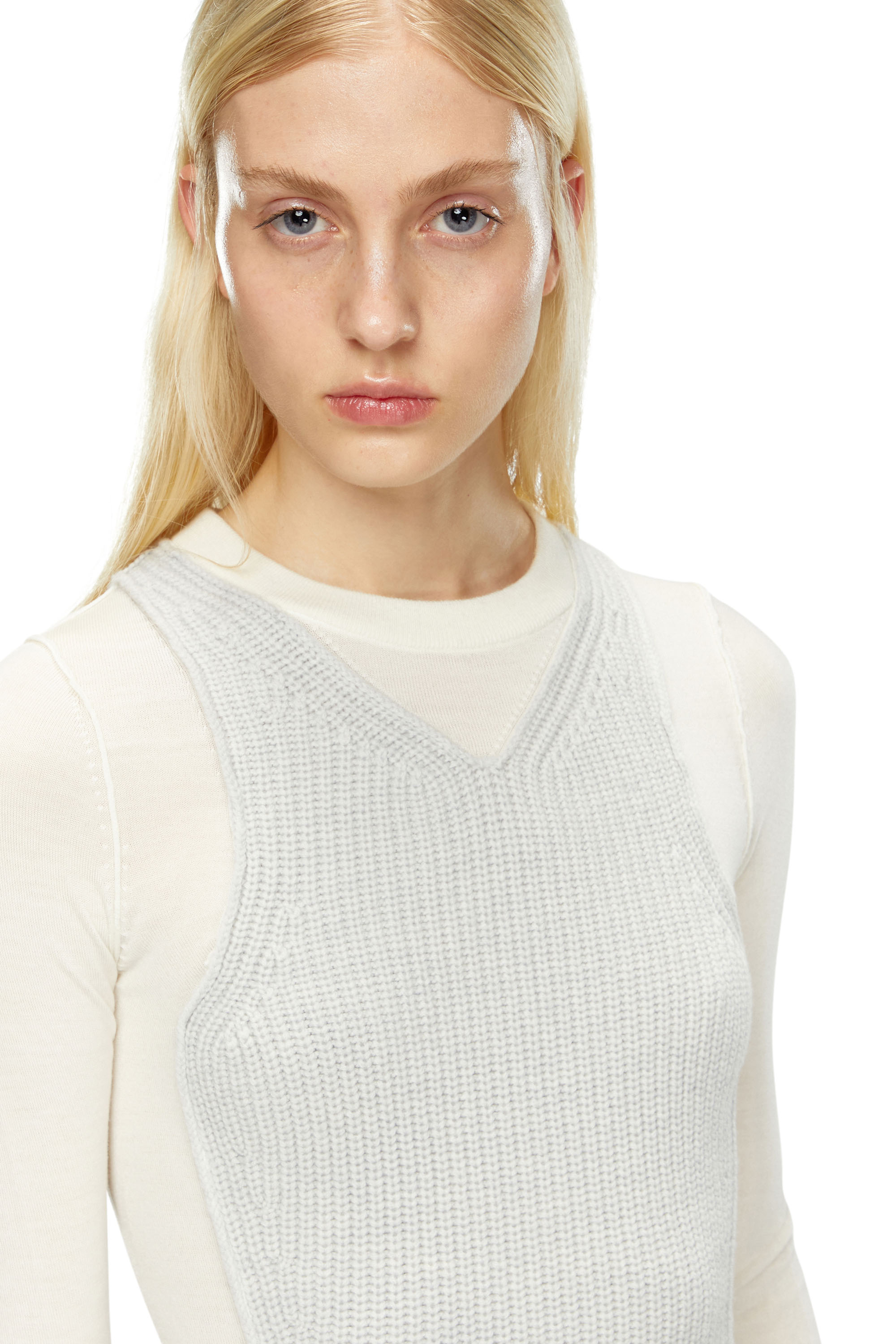 Diesel - M-ARENA, Woman's Short knit dress with layered effect in White - 4