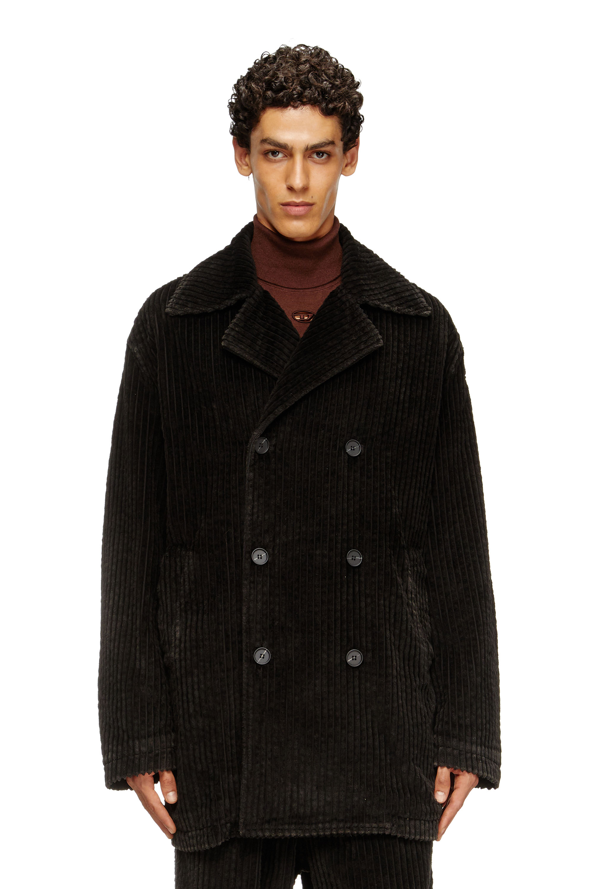 Diesel - W-OTIS, Man's Pea coat in treated corduroy in Brown - 3