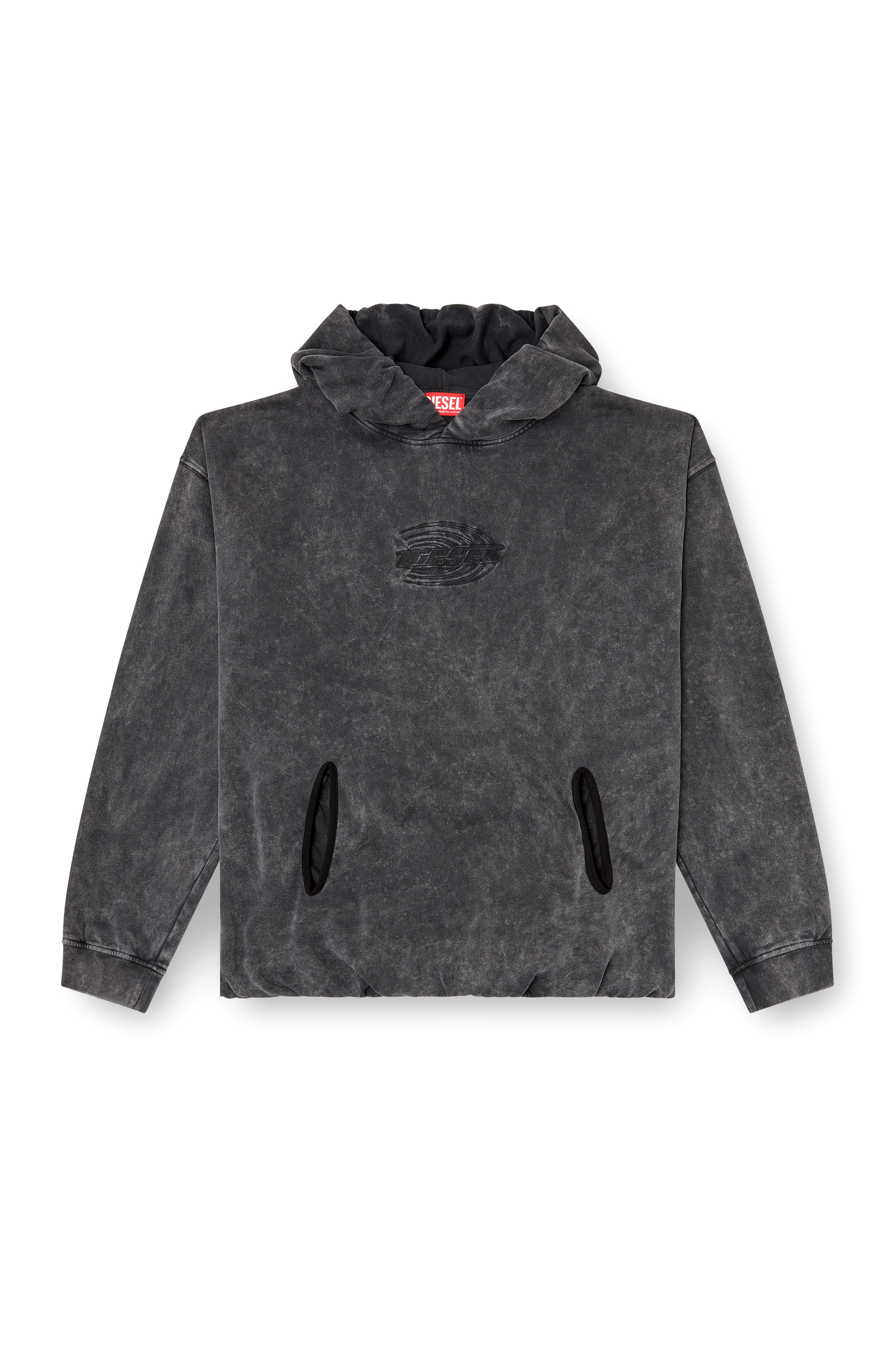 Diesel - S-BOXSTIC-HOOD, Unisex's Gathered acid-wash hoodie in Dark grey - 3