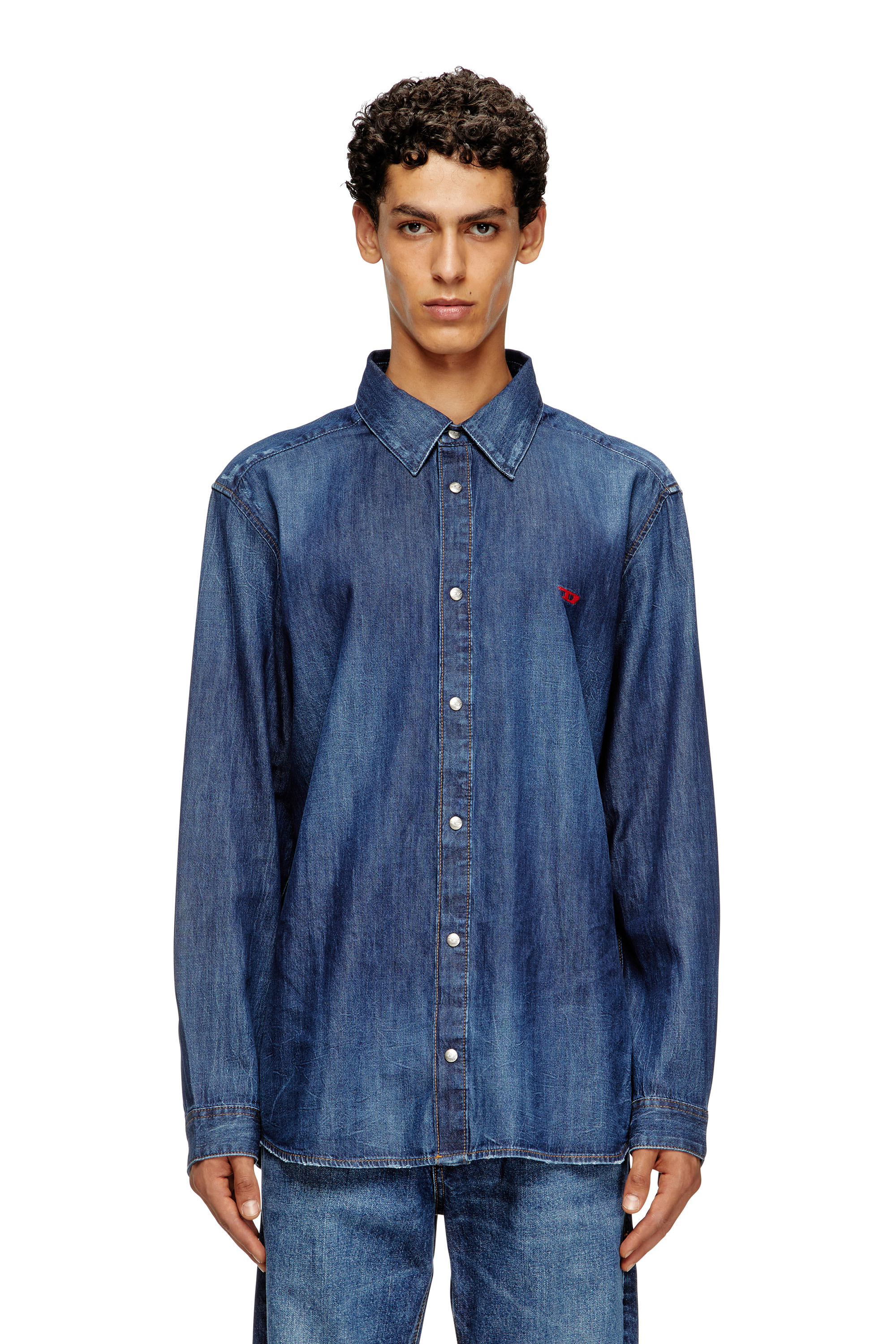 Diesel - D-SIMPLY, Man's Denim shirt with embroidered logo in Medium blue - 3