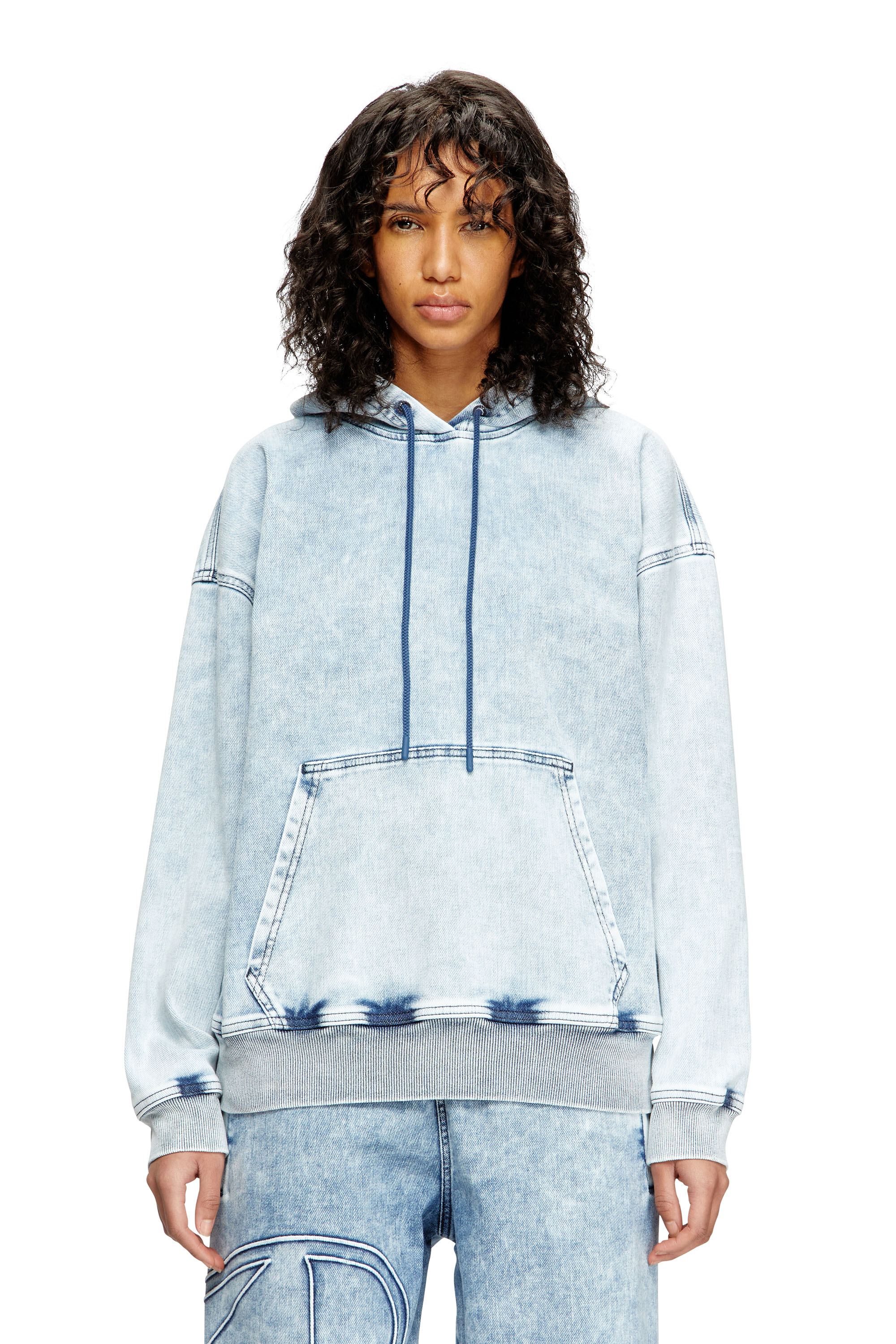 Diesel - D-REBBIT-S-TRACK, Unisex's Hoodie in marbled denim in Light Blue - 6