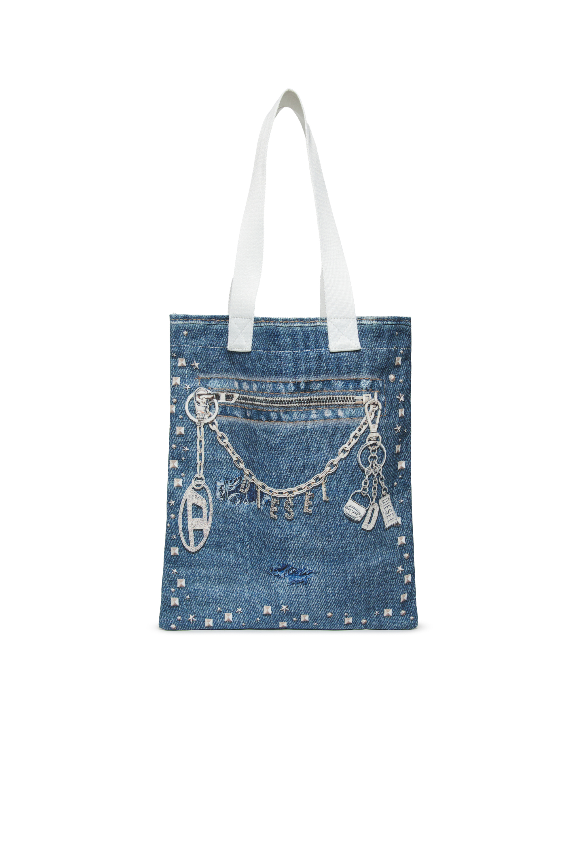 Diesel - WRISY, Woman's WRISY-Fabric bag with studs and prints in Blue - 1